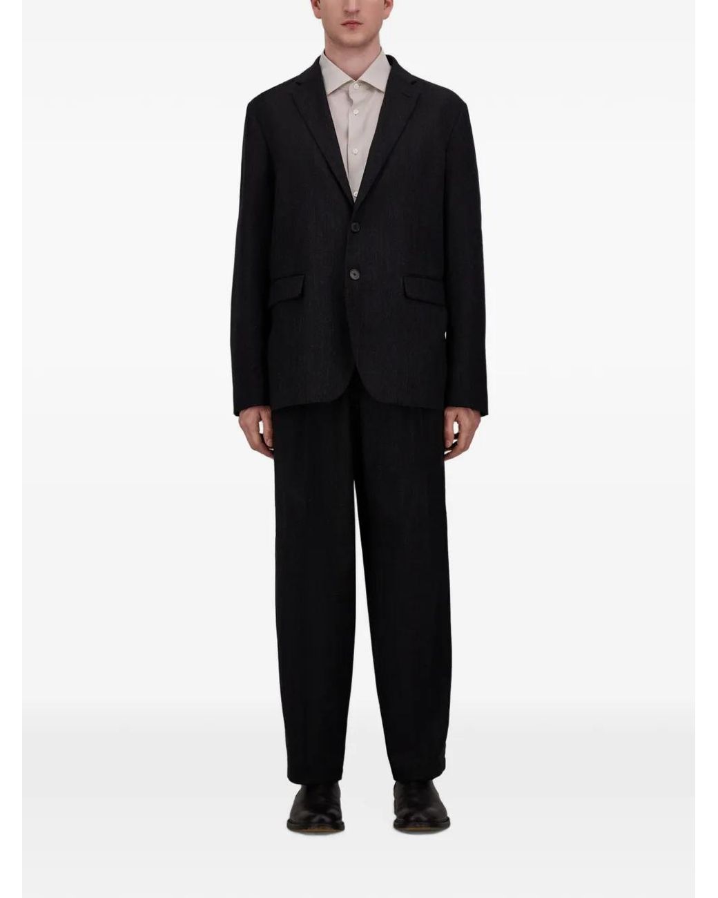 Herno Black Wool-Twill Pleated Trousers for men