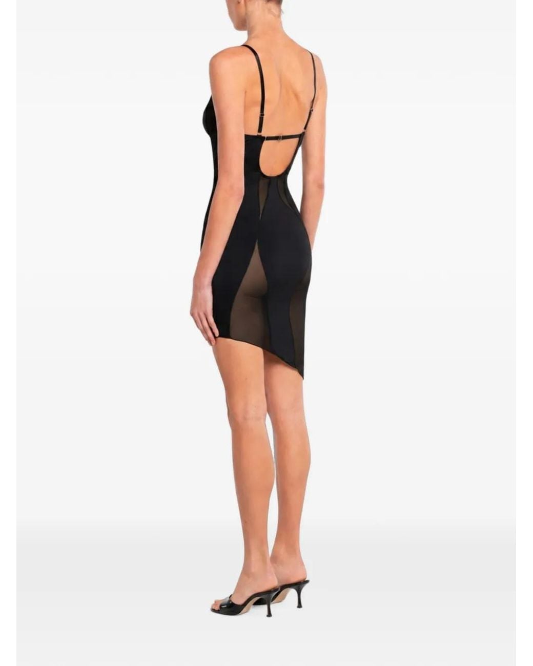 OW Collection Black Swirl Asymmetric Mesh Mini Dress