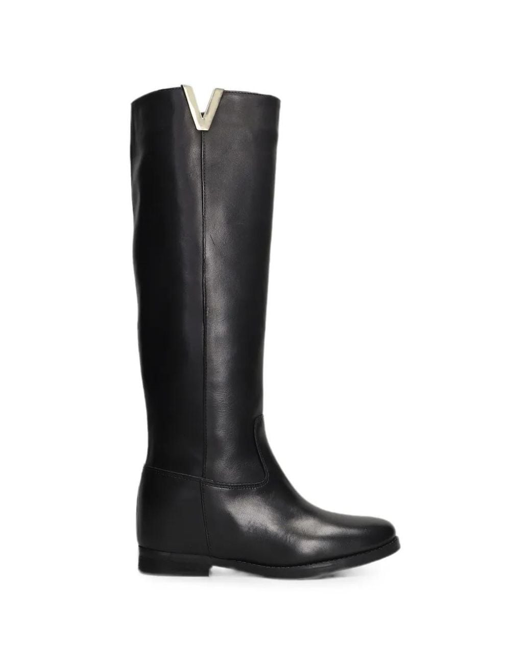 Julie Dee Black V-Logo Knee-High Boots