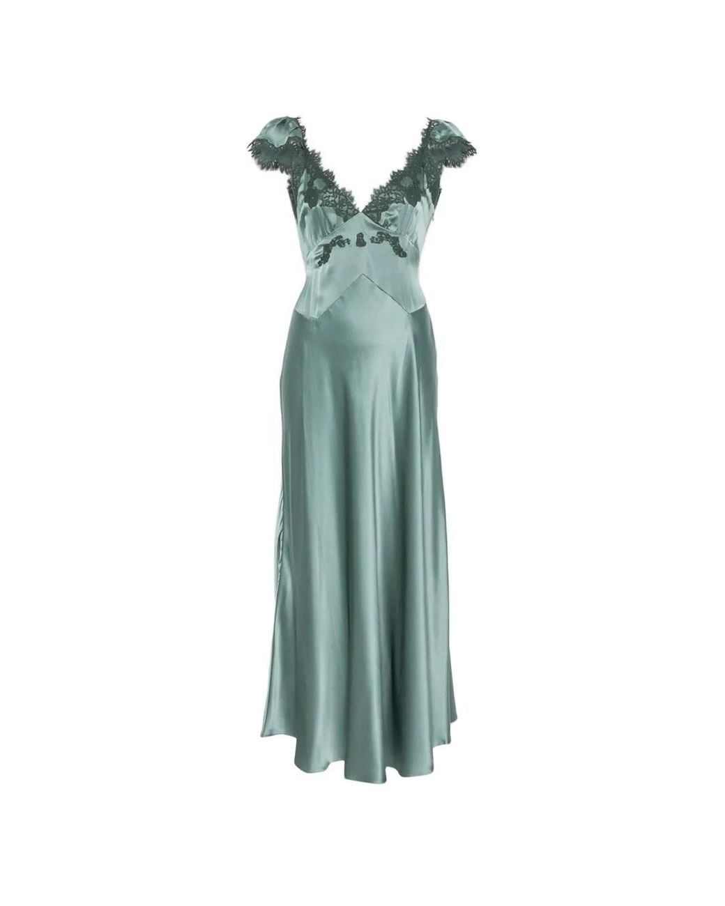 Doen Green Fiona Lace-Trim Satin Midi Dress