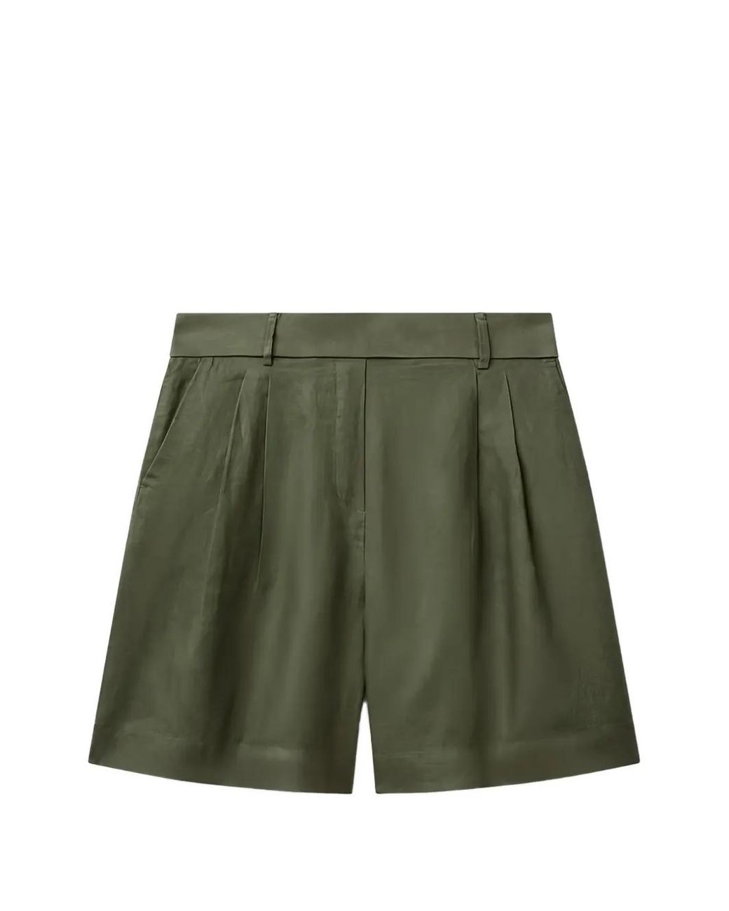 Benetton Green Pleated Elasticated-Waist Shorts