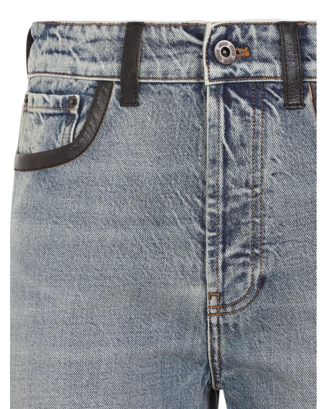 Miu Miu Leather-Trimmed Jeans in Blue | Lyst UK