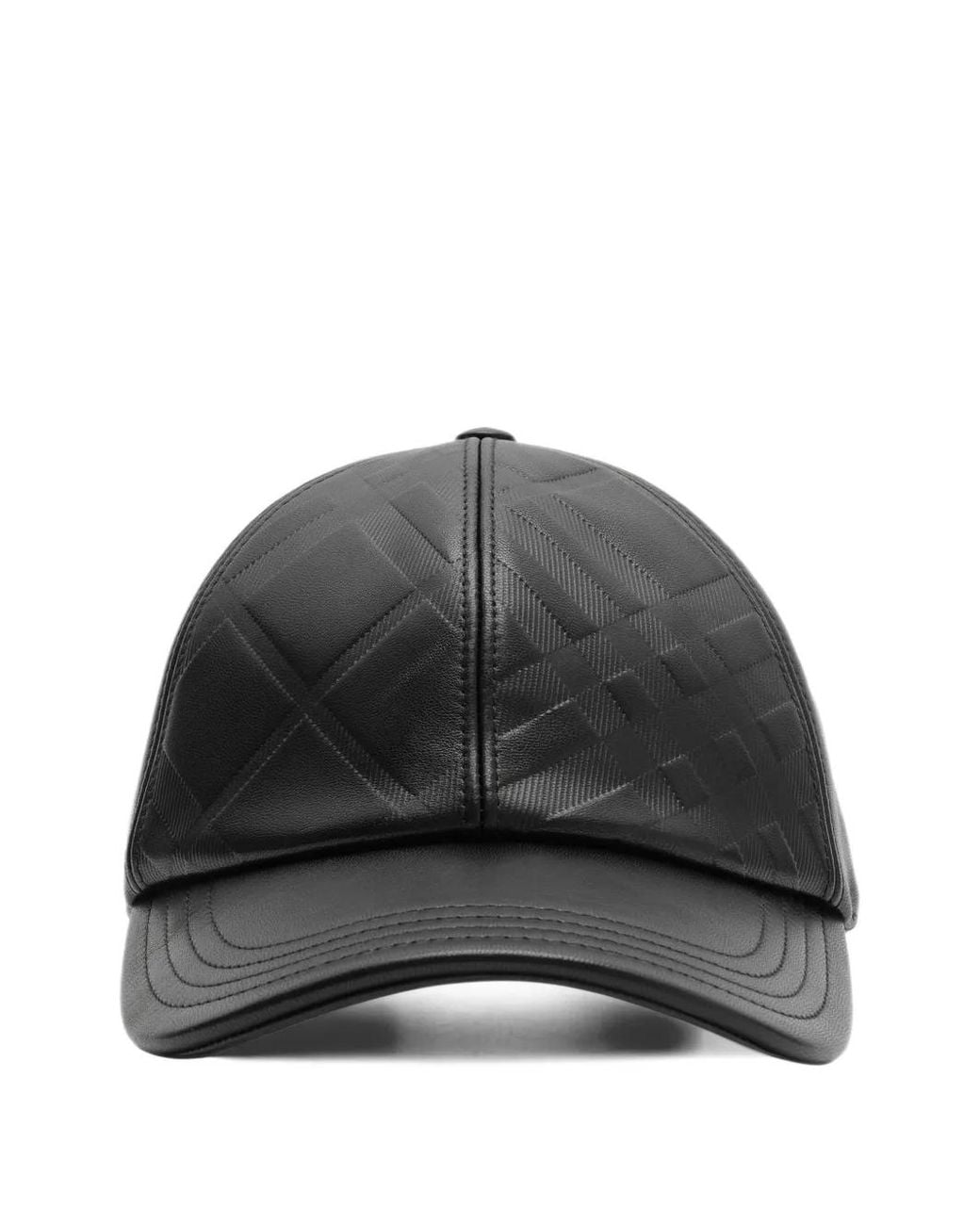 Burberry Gray Embossed Check Leather Baseball Cap for men