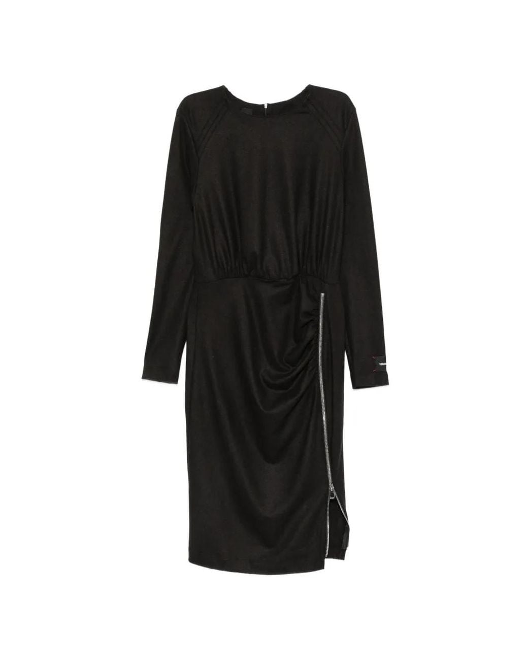 Pinko Black Anthurium Zip-Detail Gathered-Waist Midi Dress
