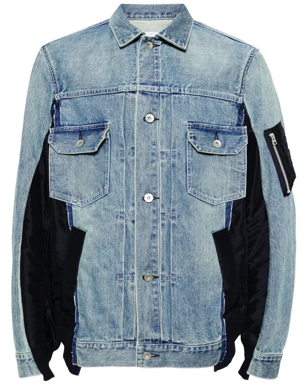 Sacai Blue Panelled Denim Jacket for men