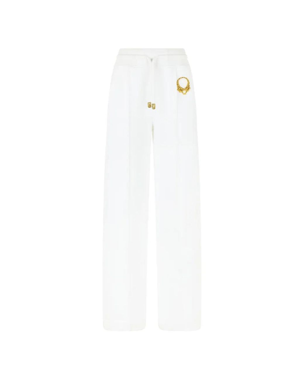 Roberto Cavalli White Tiger Appliqué Drawstring Trousers