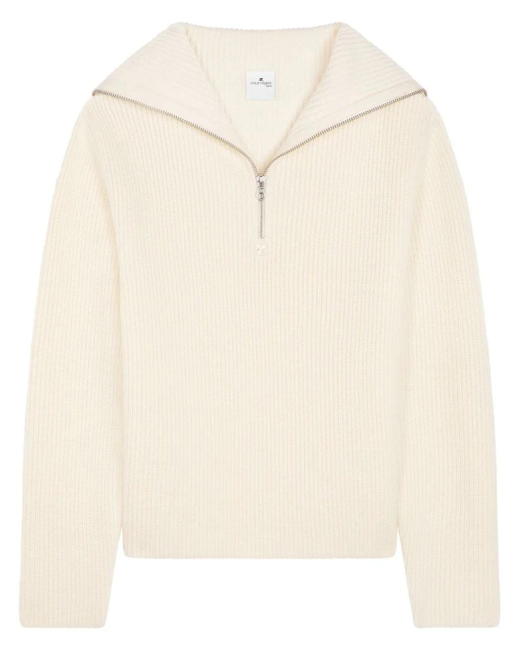 Courreges Natural Ribbed-Knit Hooded Sweater