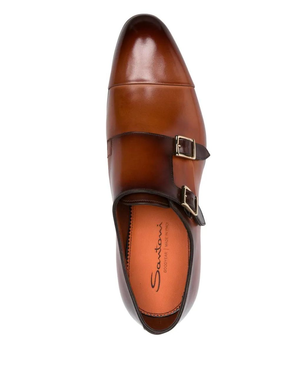 Santoni Brown Polished Leather Monk Shoes for men