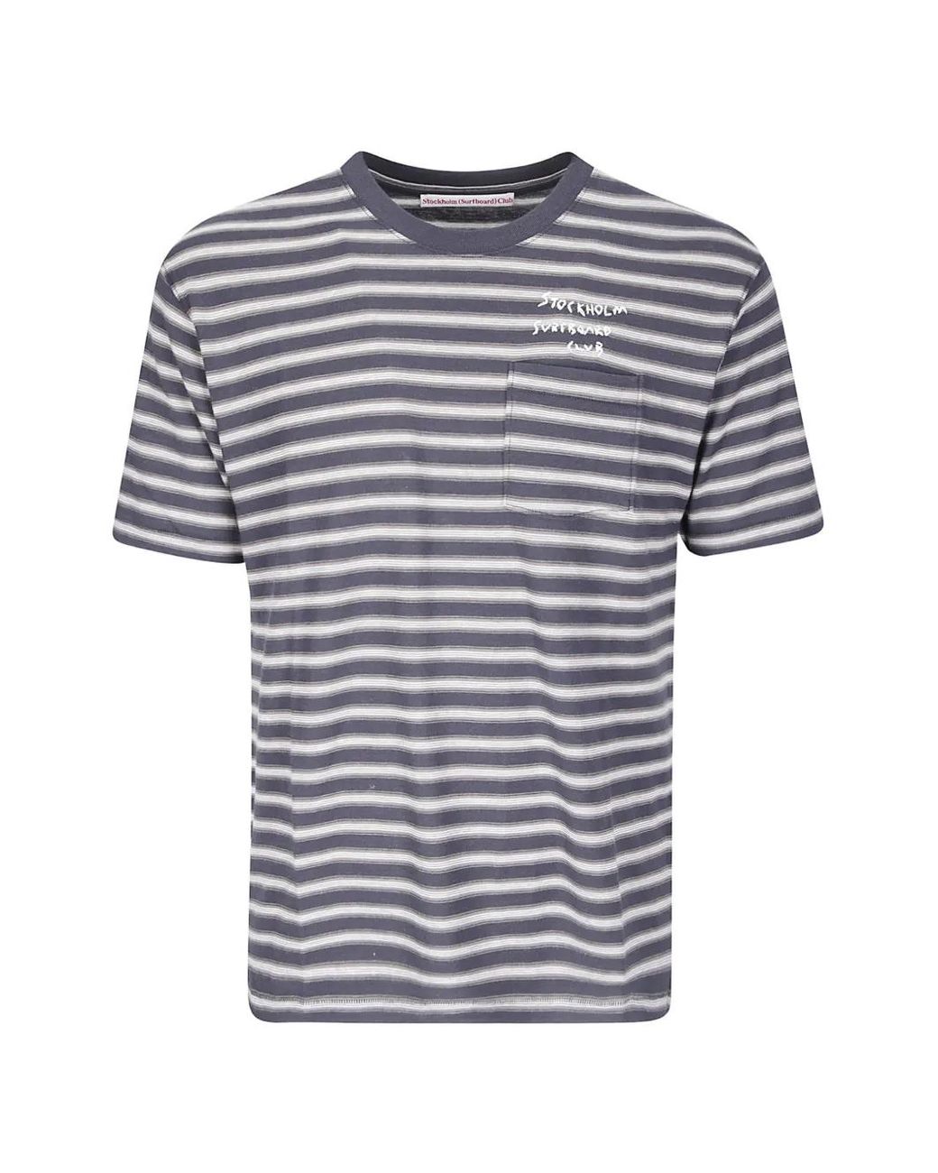 Stockholm Surfboard Club Blue Franz Striped Pocket T-Shirt for men