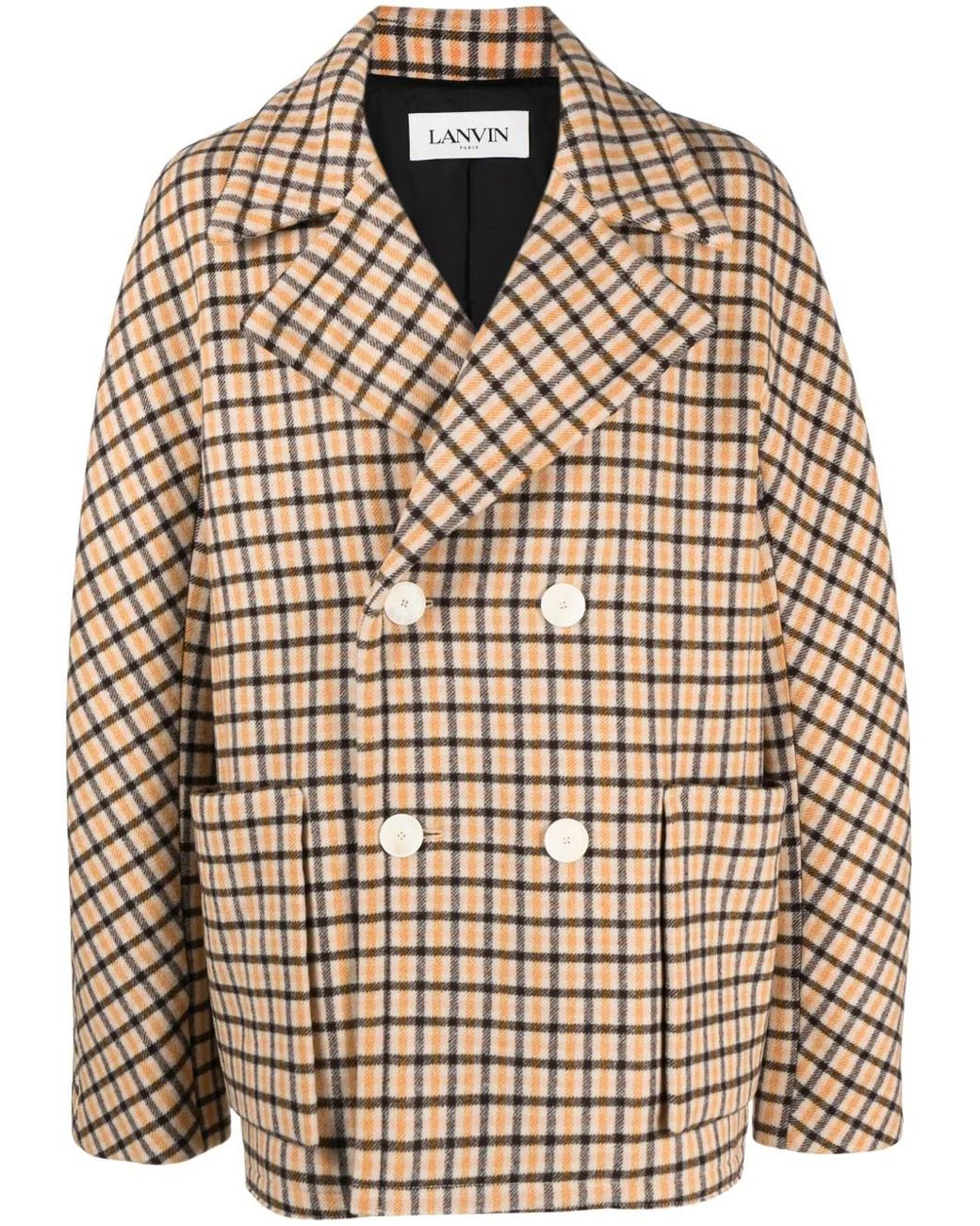 Lanvin Natural Check-Pattern Virgin-Wool Peacoat for men