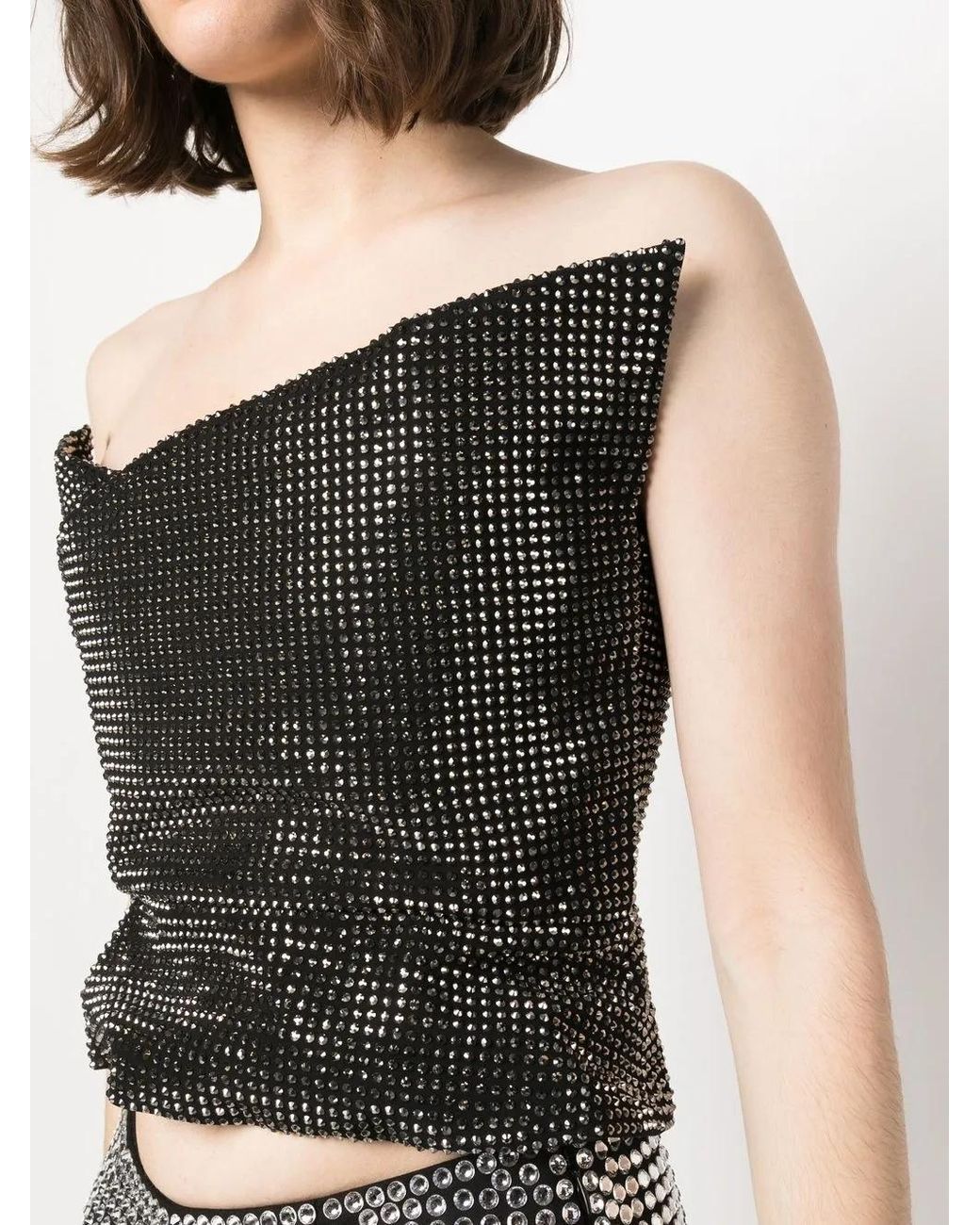 Roland Mouret Black Crystal-Embellished Asymmetric Top