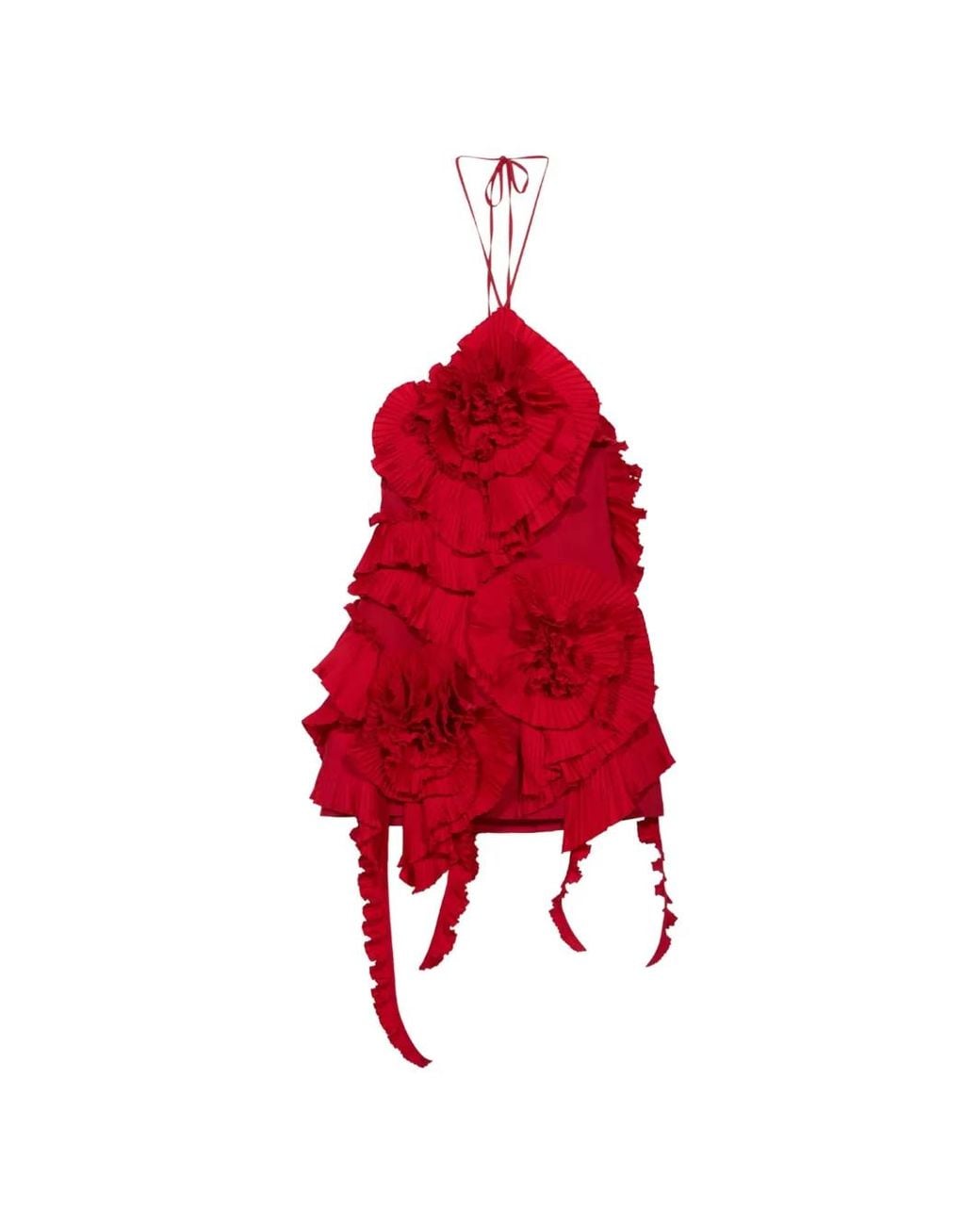 Blumarine Red Pleated-Rose Mini Dress