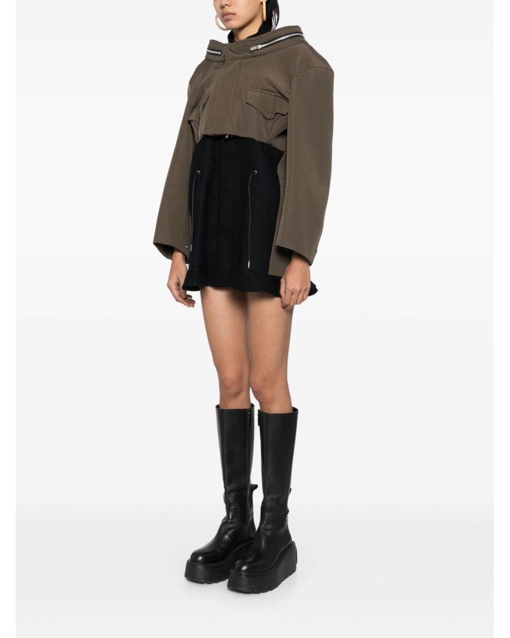 Sacai Grosgrain Bonding X Wool Melton Dress in Black | Lyst