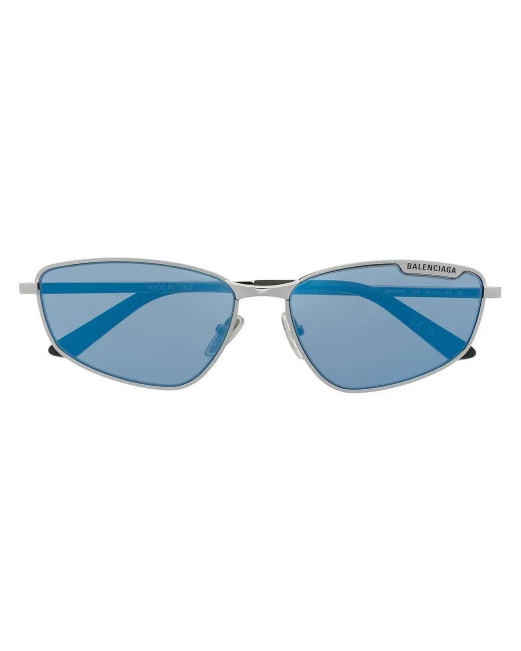 Balenciaga Blue Logo-Engraved Rectangular-Frame Sunglasses