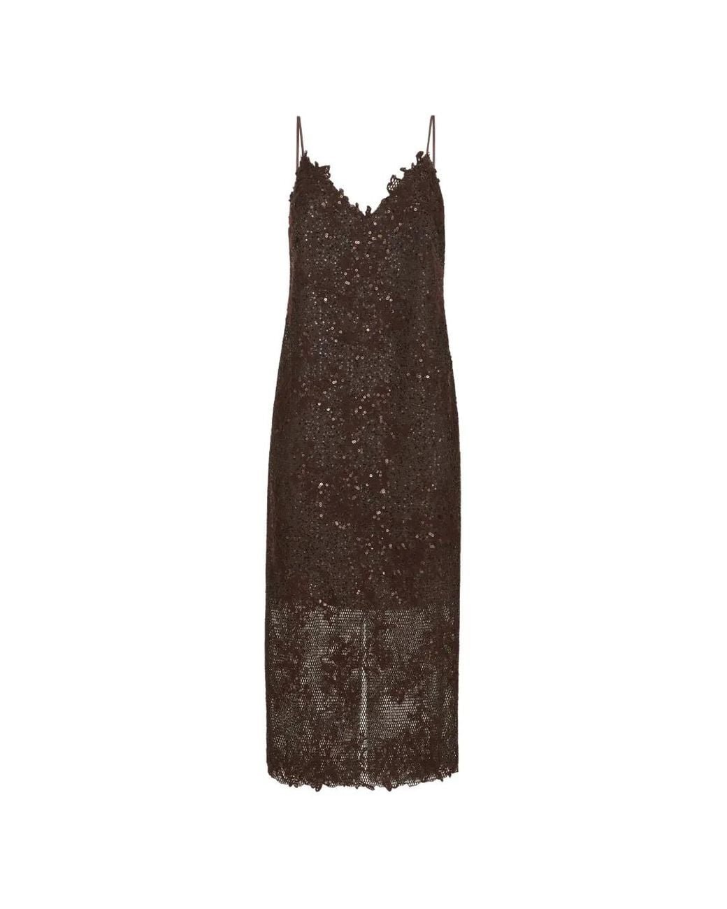 Brunello Cucinelli Brown Dazzling Lace-Embroidery Dress