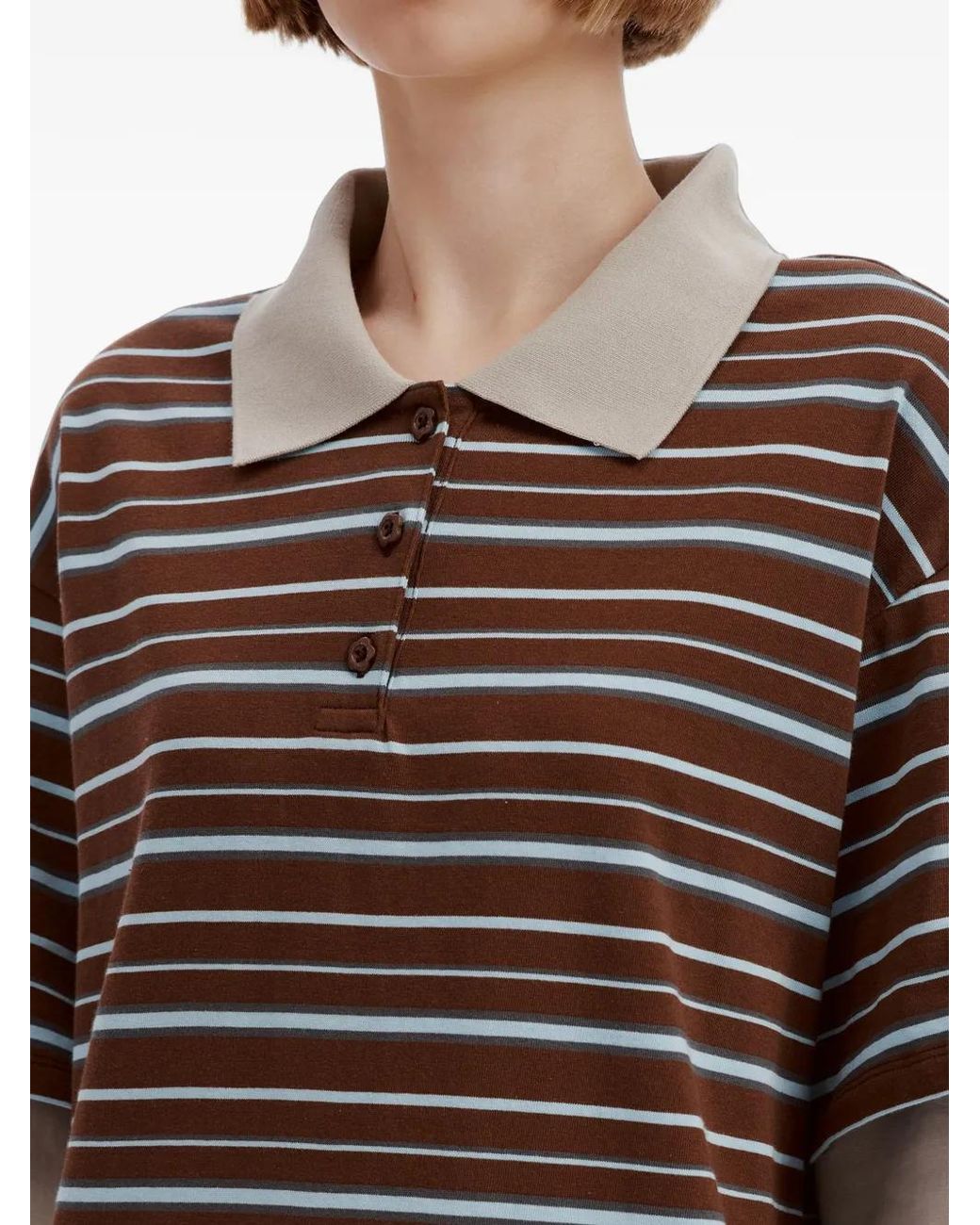 Mini Cream Red Striped Double-Sleeve Polo Shirt
