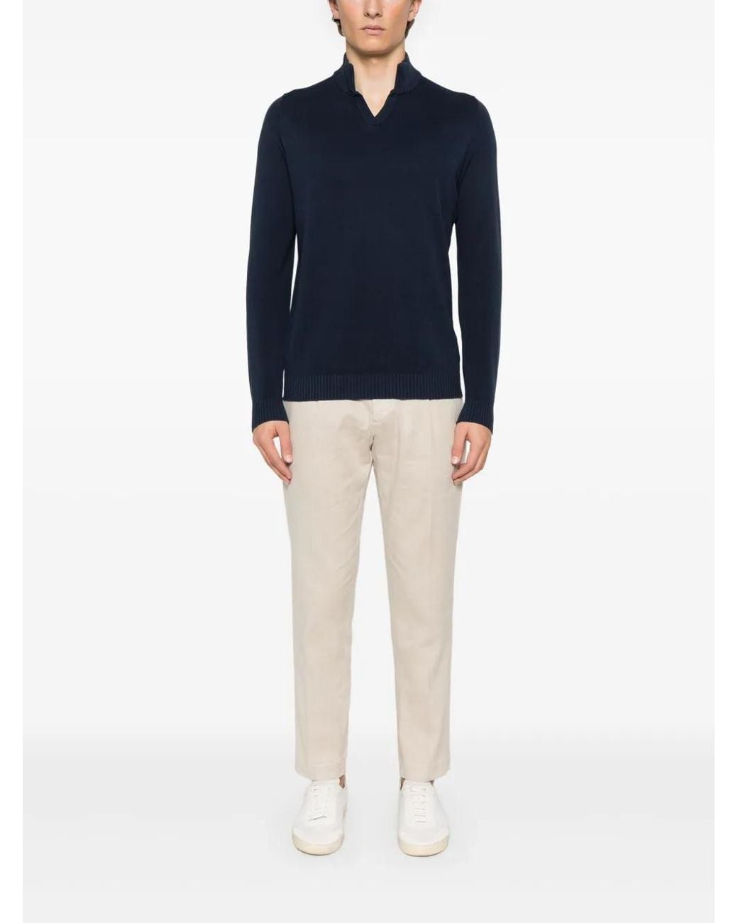 Fedeli Blue Cotton Sweater for men