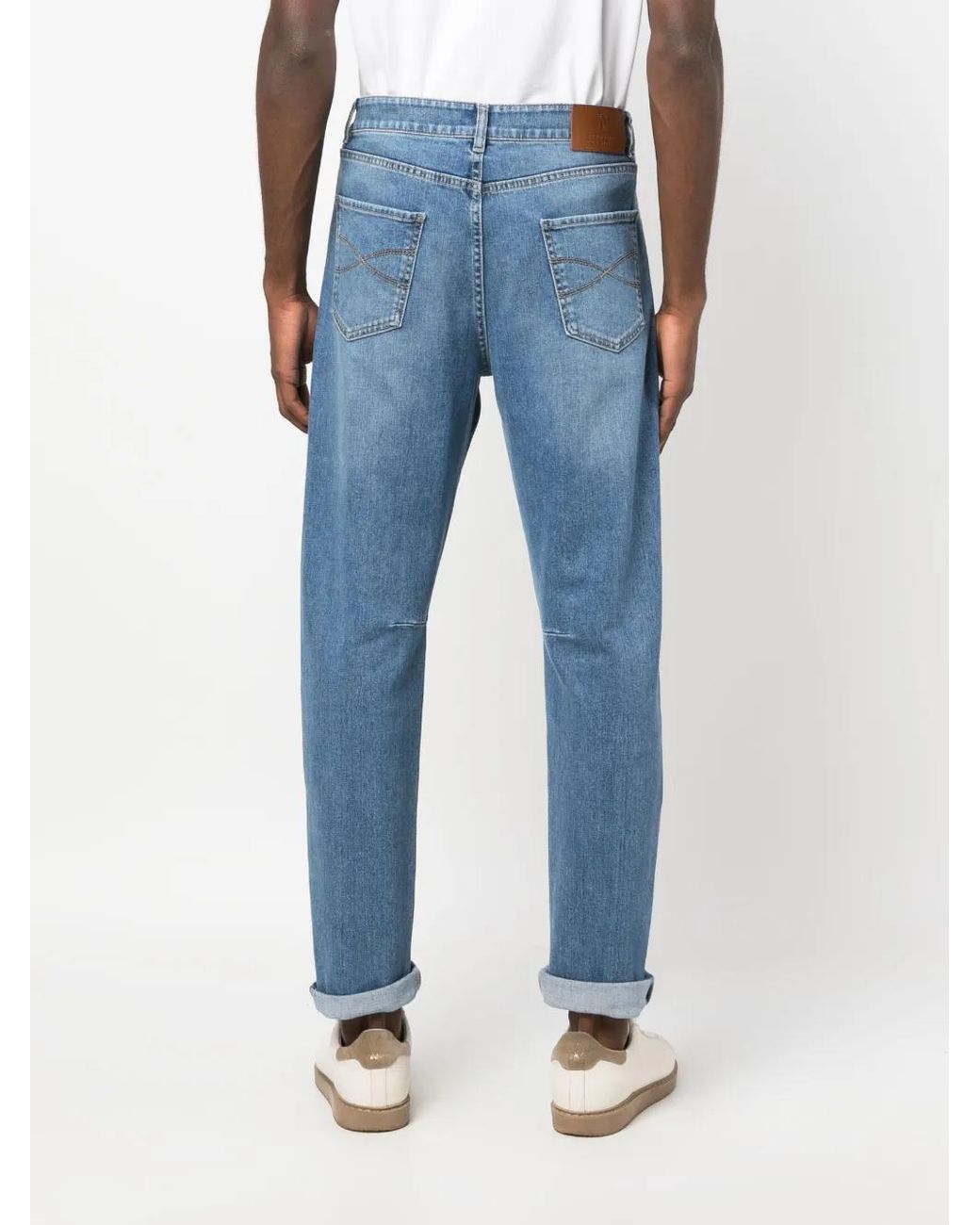 Brunello Cucinelli Blue Low-Rise Tapered-Leg Jeans for men