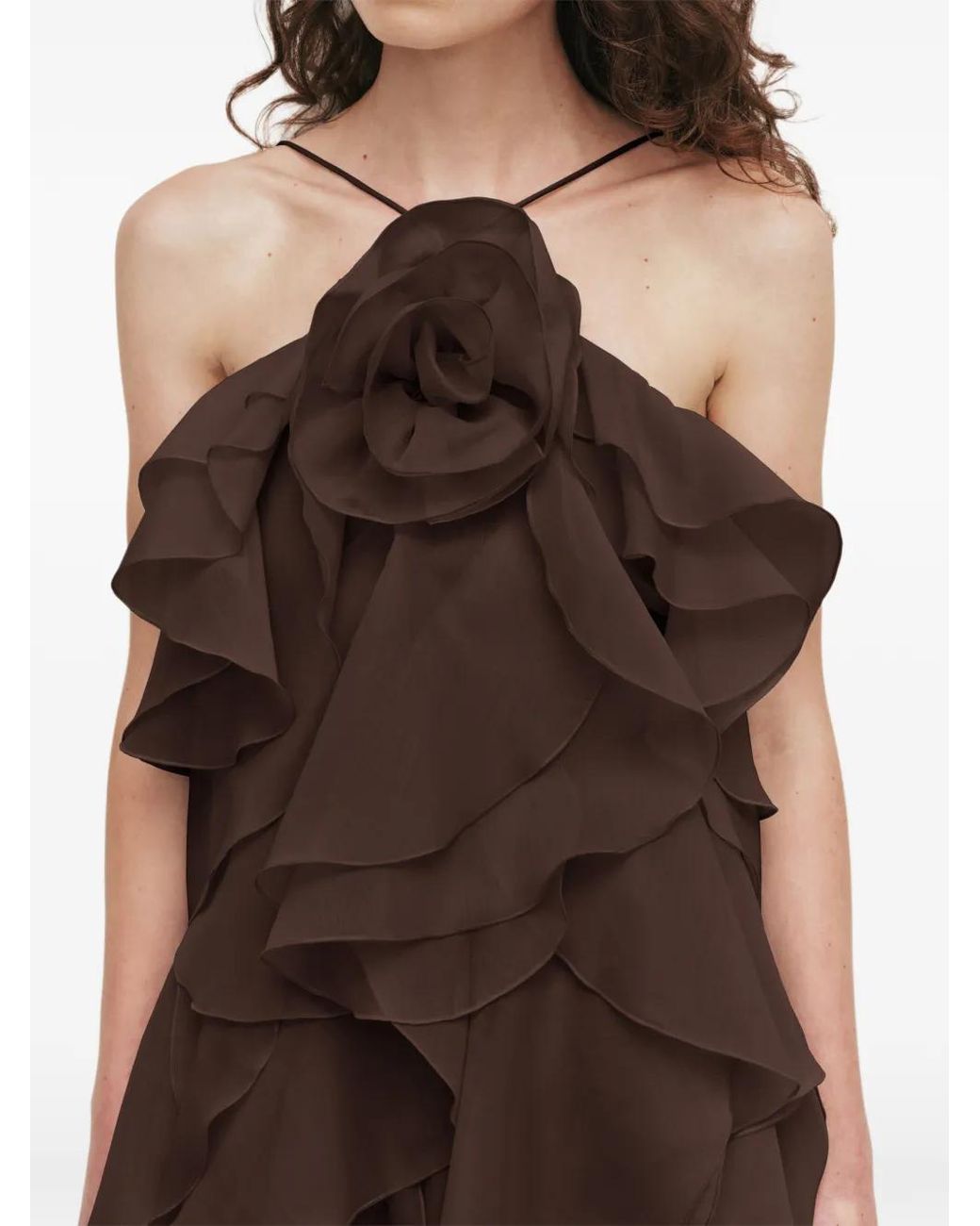 Aje. Brown Pandorea Ruffled Mini Dress