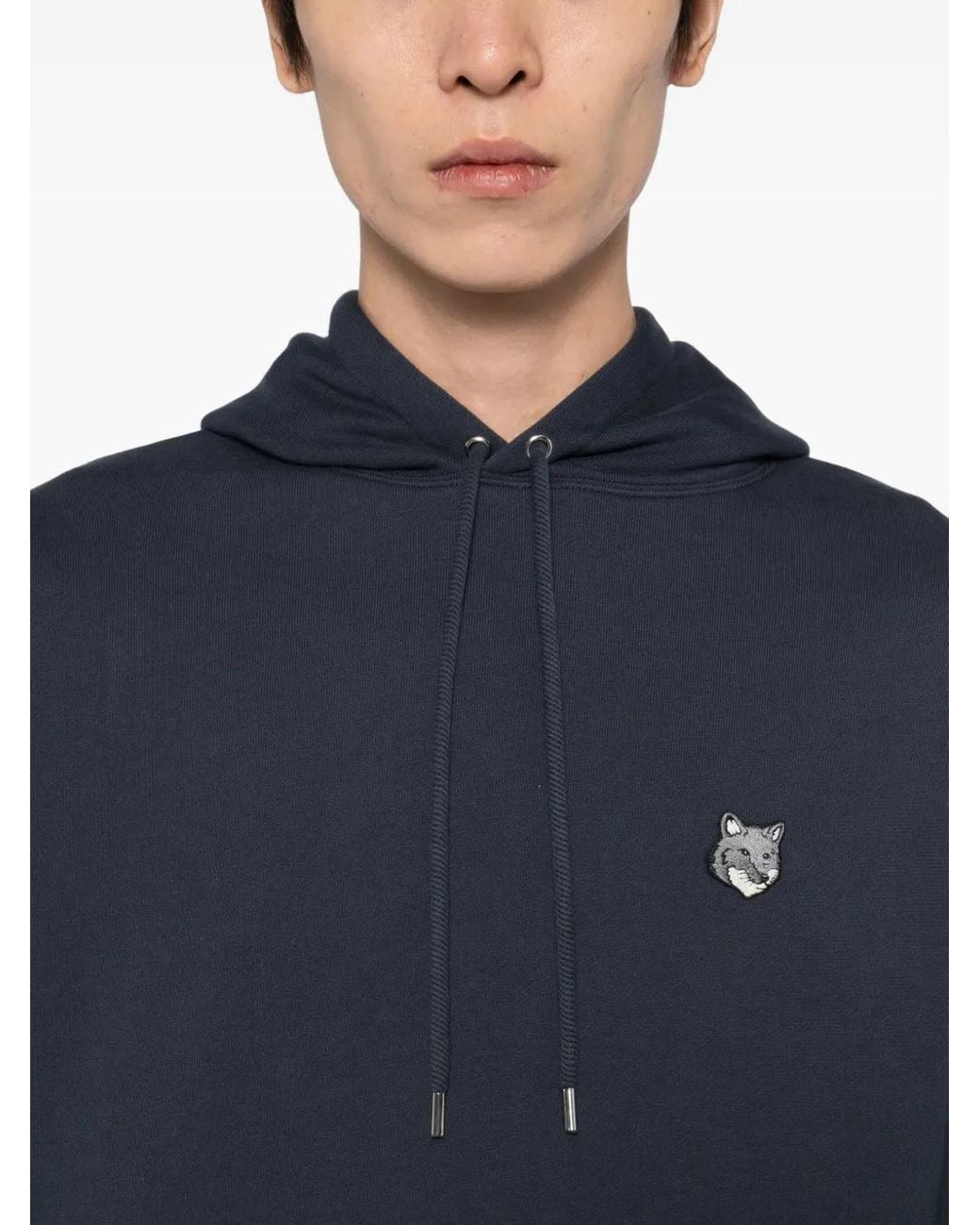 Maison Kitsuné Blue Embroidered-Logo Patch Hoodies for men