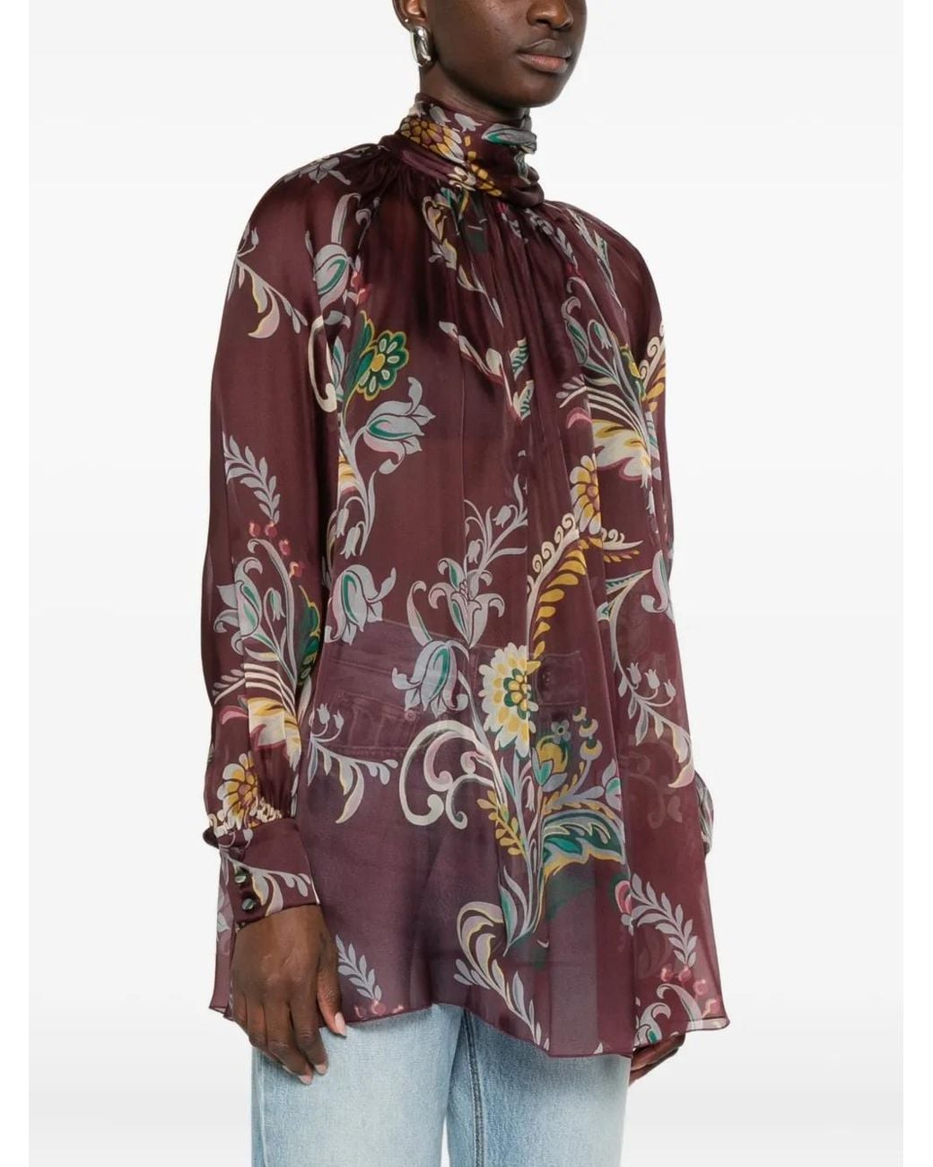 Etro Purple Silk Blouse With Paisley Print