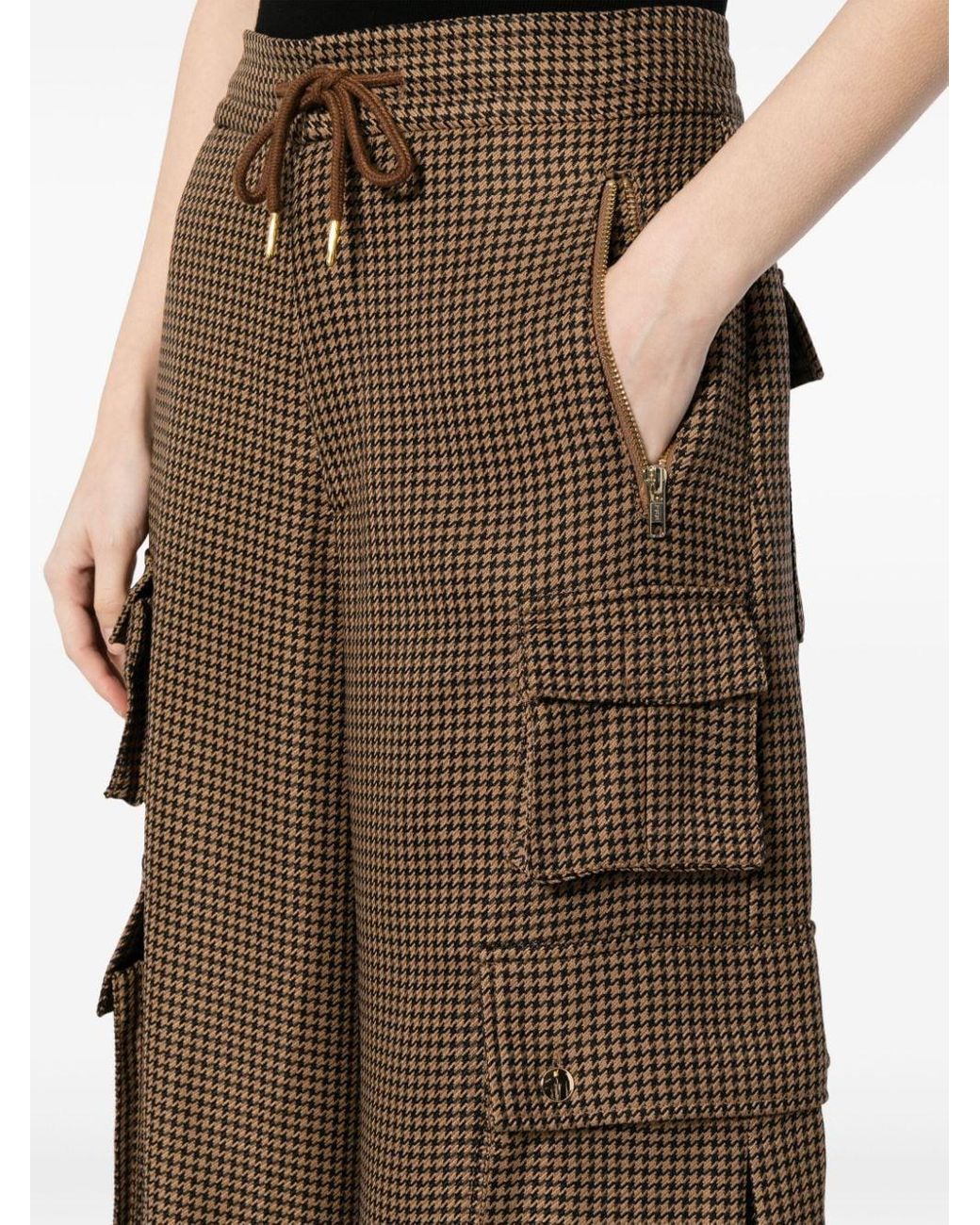 Cynthia Rowley Houndstooth Drawstring Cargo Trousers in Brown Lyst Canada