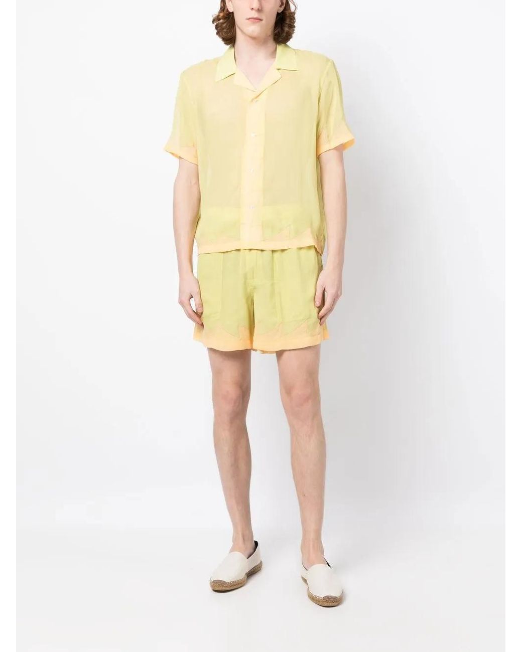 Bode Yellow Above-Knee Silk Shorts for men