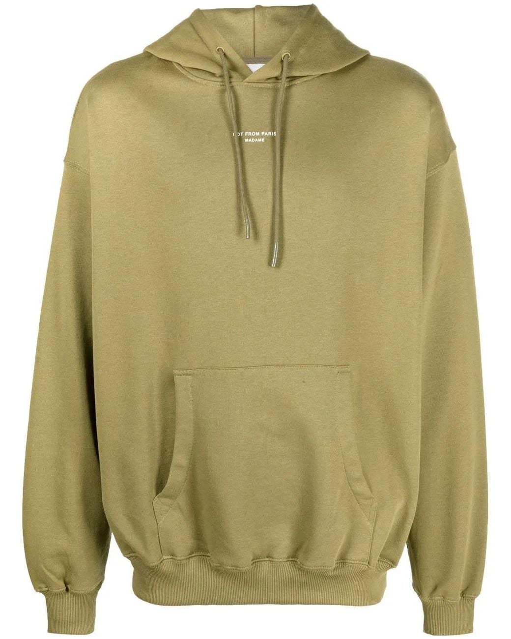 Drole de Monsieur Green Slogan-Print Drawstring Hoodie for men
