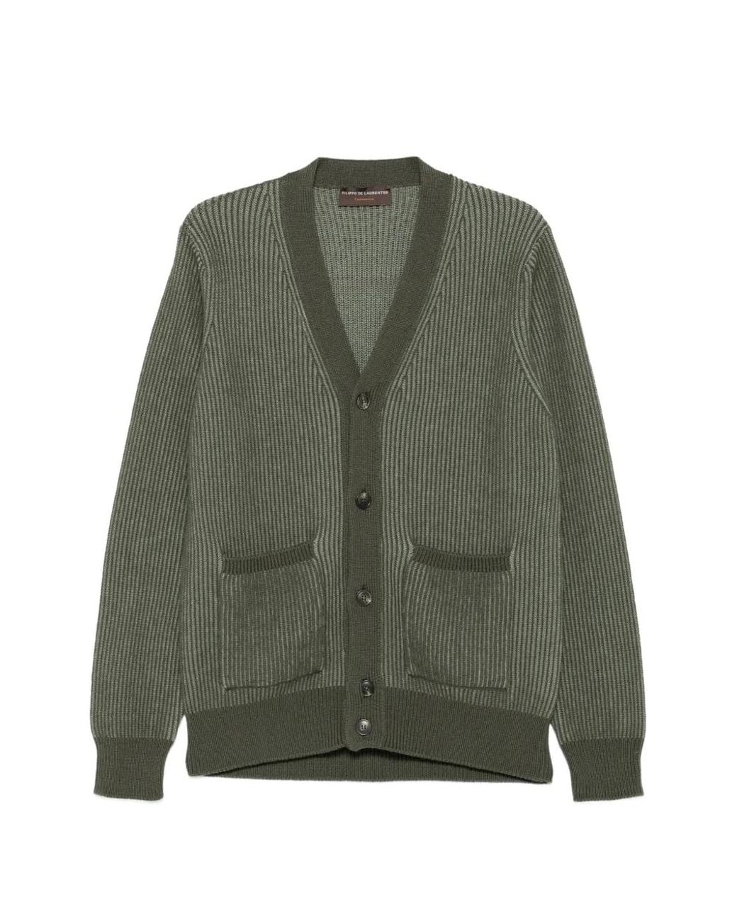FILIPPO DE LAURENTIIS Green Cardigan Côtelé À Poche Avant for men