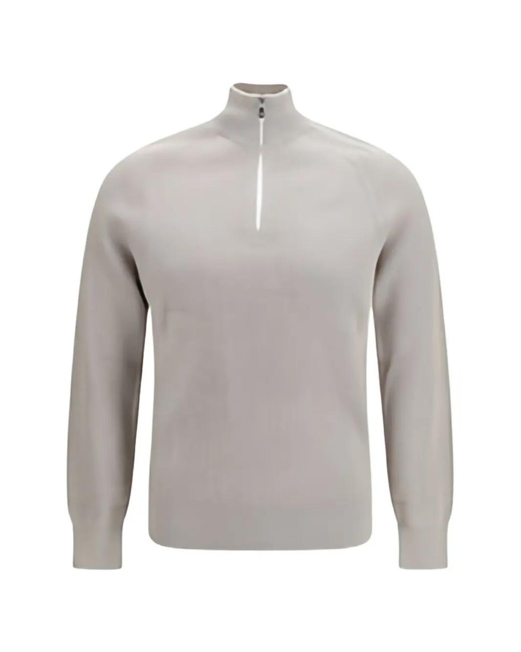 Brunello Cucinelli Gray Cotton English Rib Sweater With Half Zip And Raglan Sleeves for men