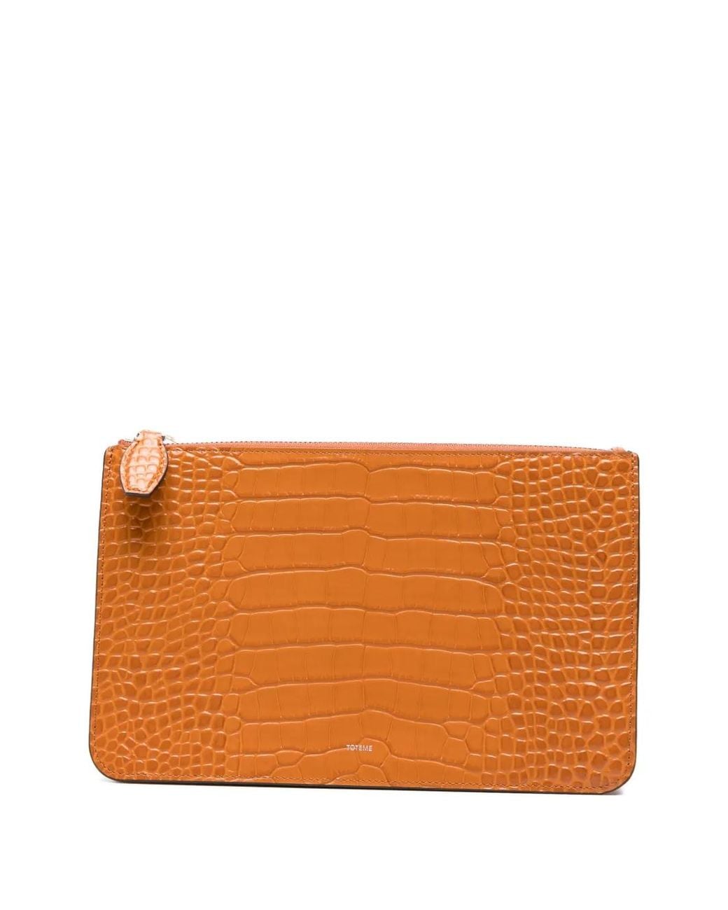 Totême Orange Croco-Embossed Threefold Clutch