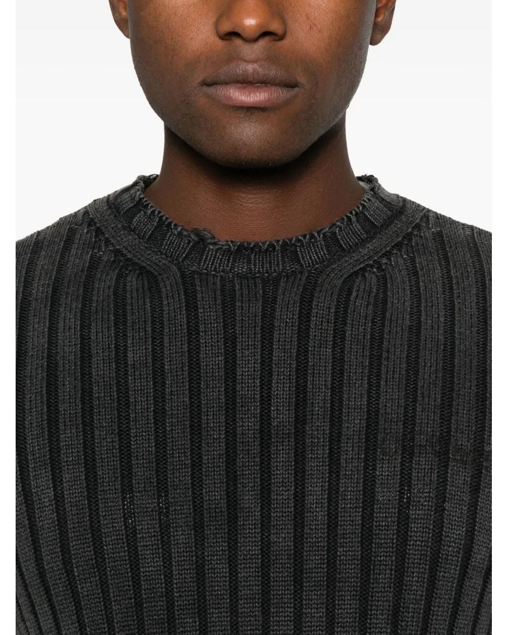 Off-White c/o Virgil Abloh Black Ribbed Distressed-Finish Sweater for men