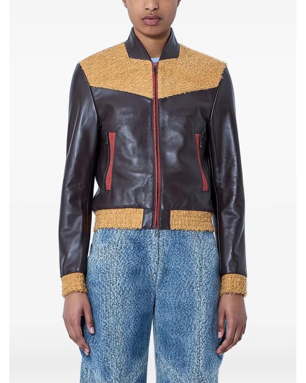 Kiko Kostadinov Blue Zip-Up Leather Jacket