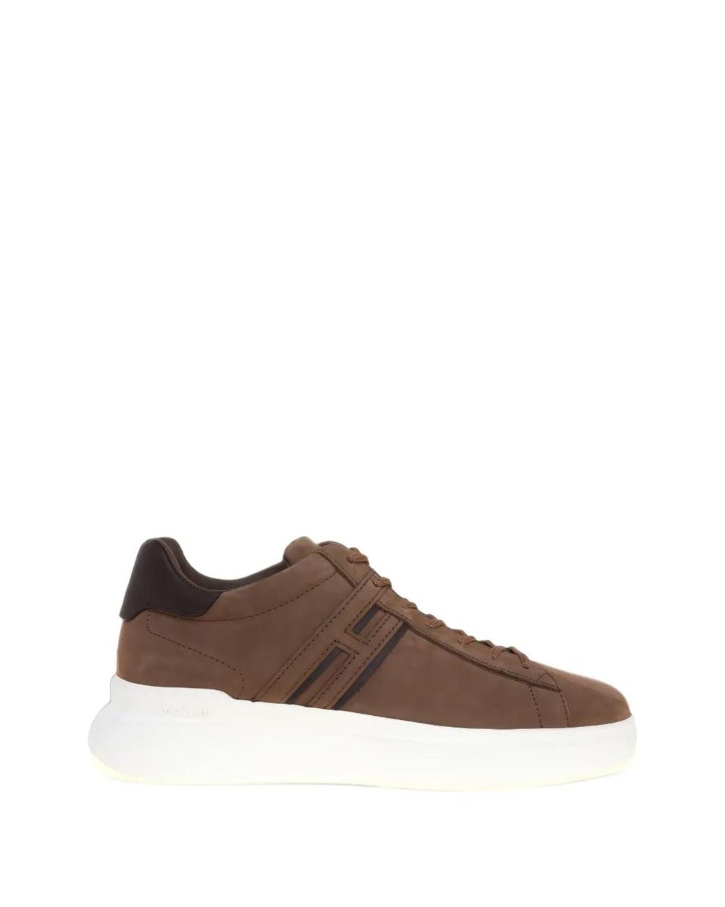 Hogan Brown H-Appliqué Leather Sneakers for men