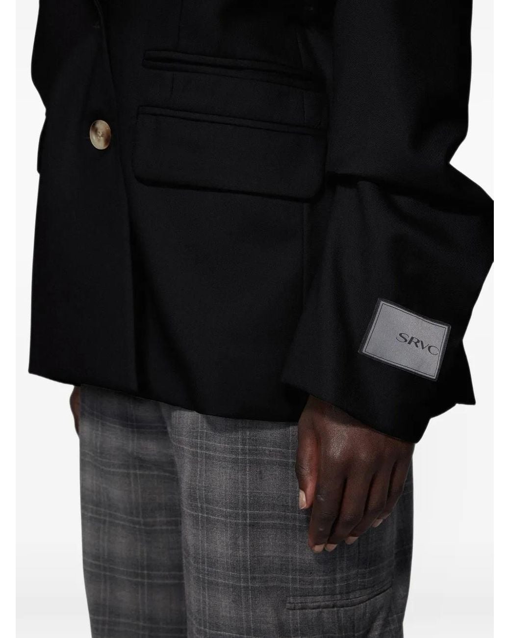 SRVC Studio Black Breakfast Structured-Shoulder Blazer