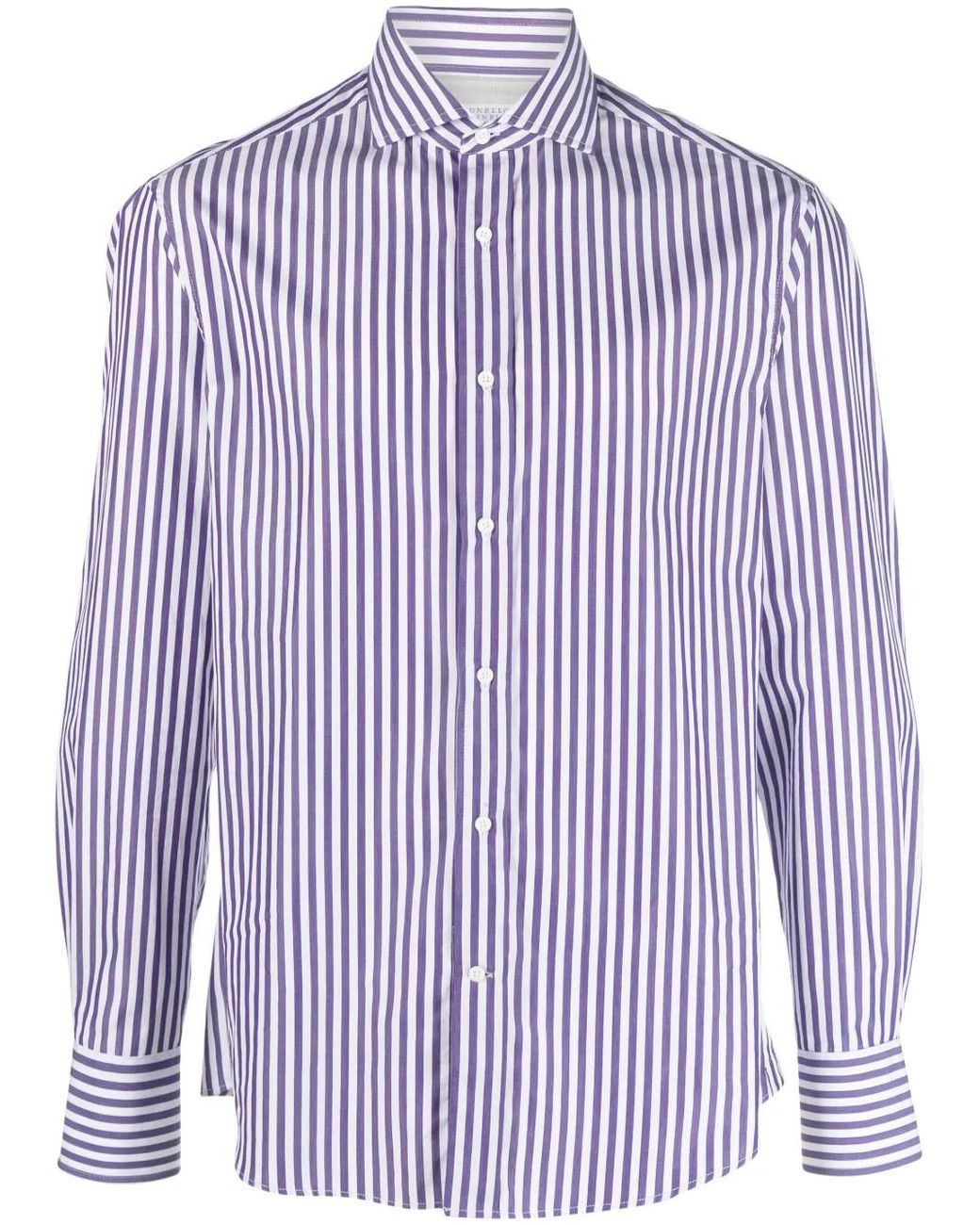 Brunello Cucinelli Purple Stripe-Printed Cotton Shirt for men