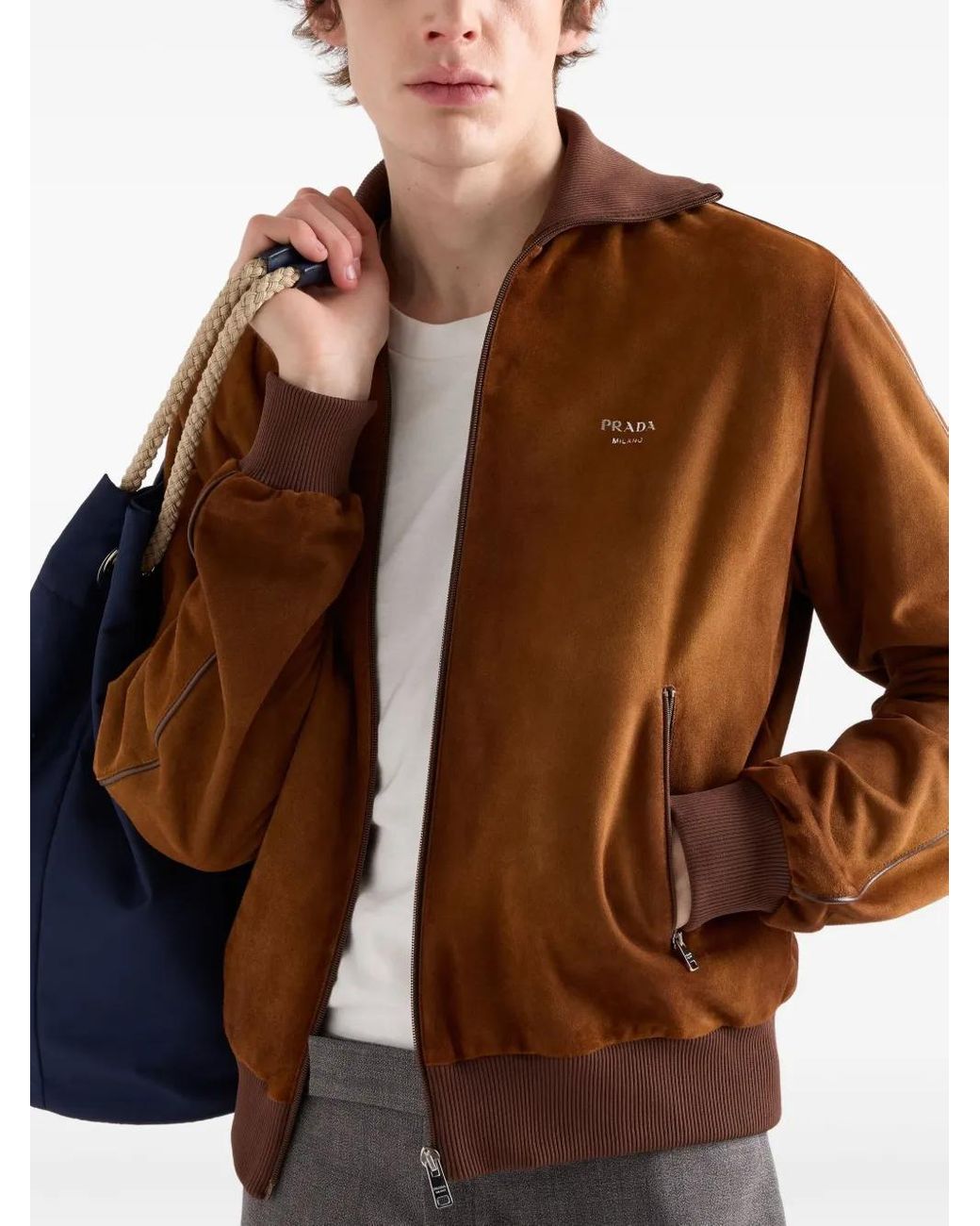 Prada Brown Suede Blouson Jacket for men