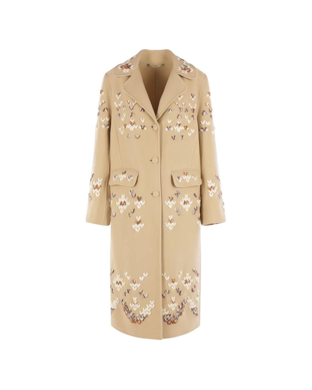 Ermanno Scervino Natural Embroidered Virgin-Wool Coat