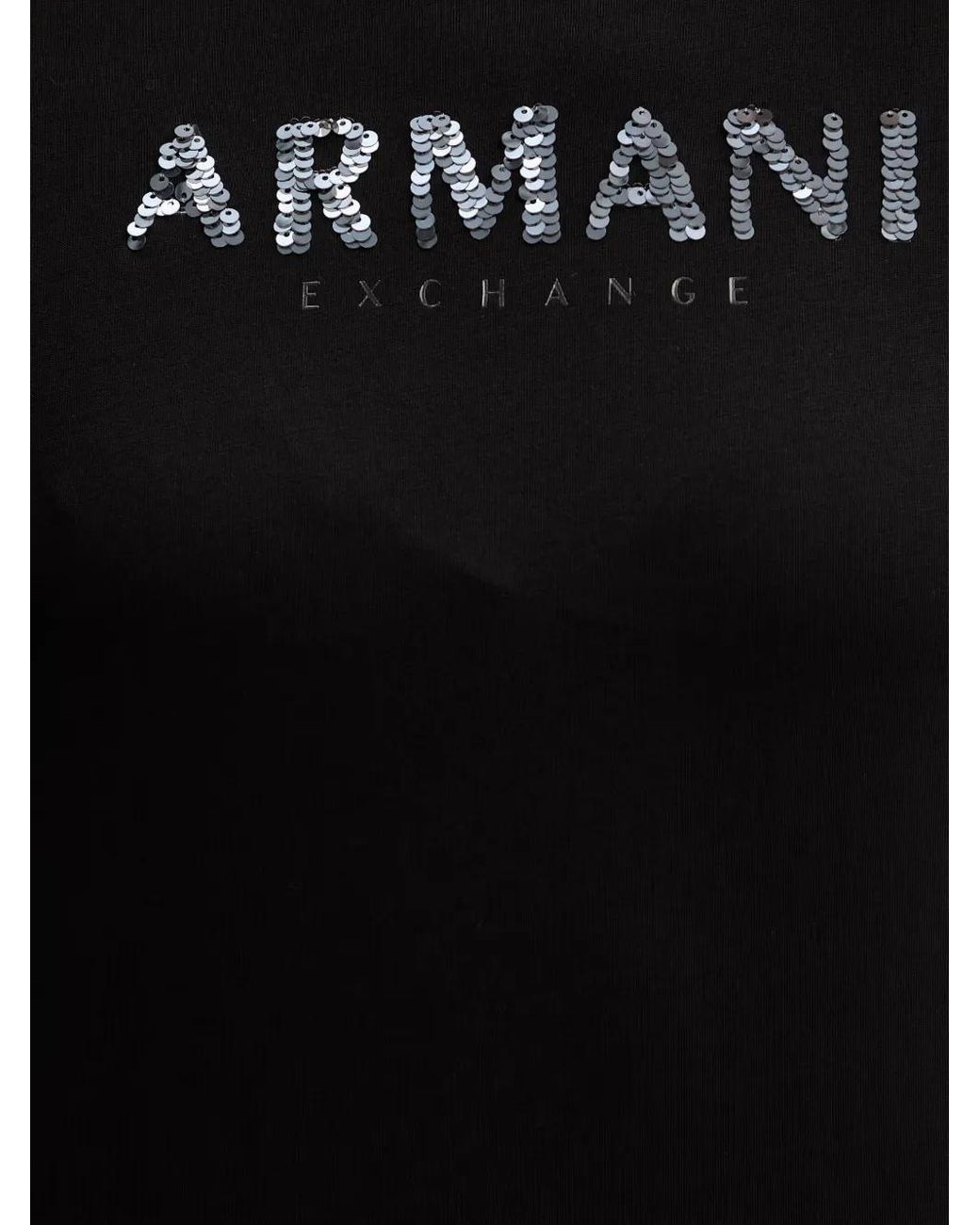 ARMANI EXCHANGE Black Sequin-Logo T-Shirt