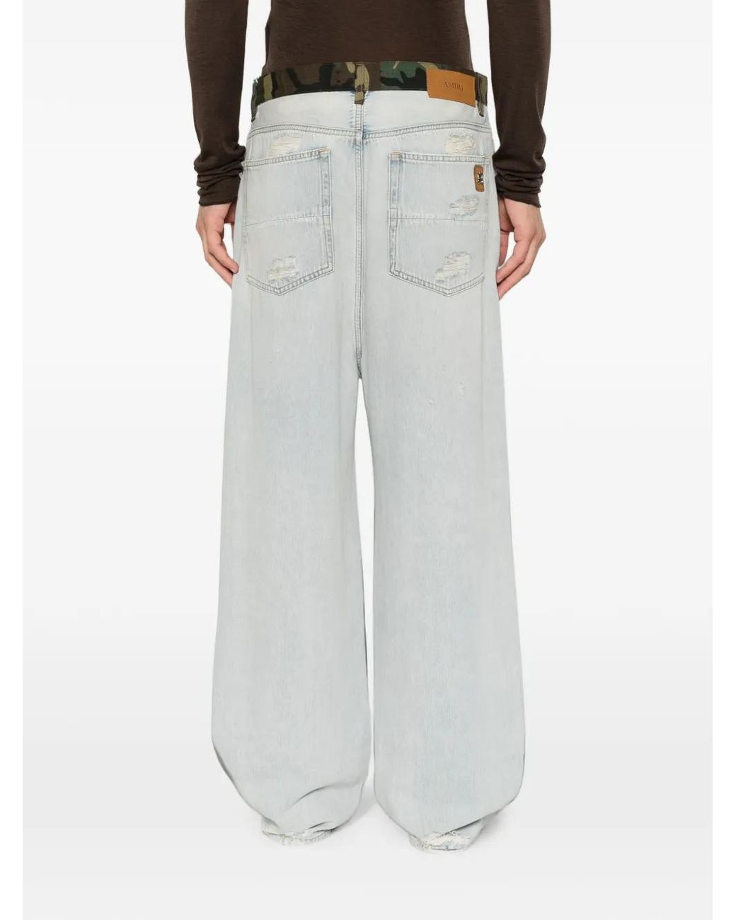 Amiri Gray Distressed-Detail Camouflage-Pattern Jeans for men