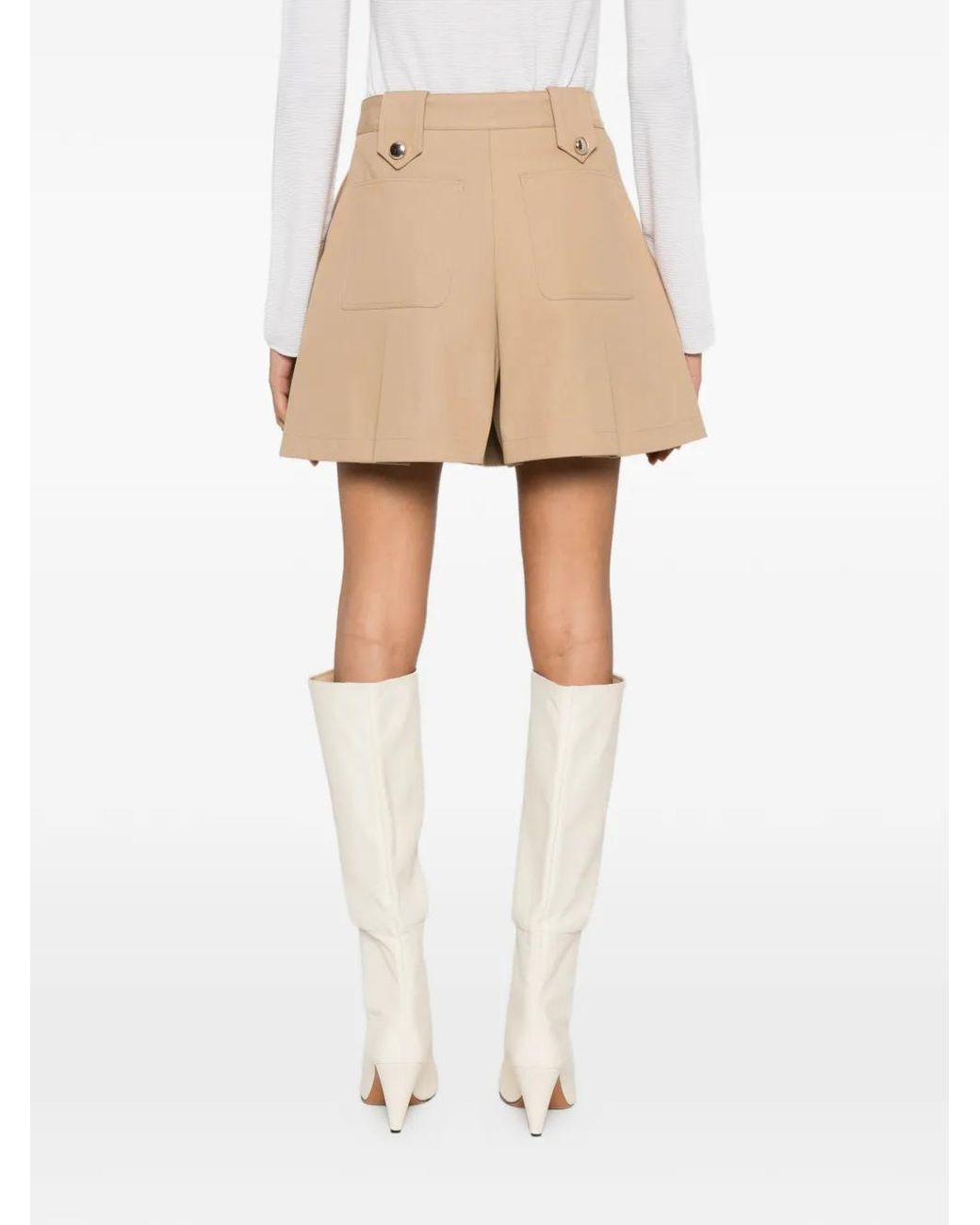 Maje Natural Pleated Cotton Shorts
