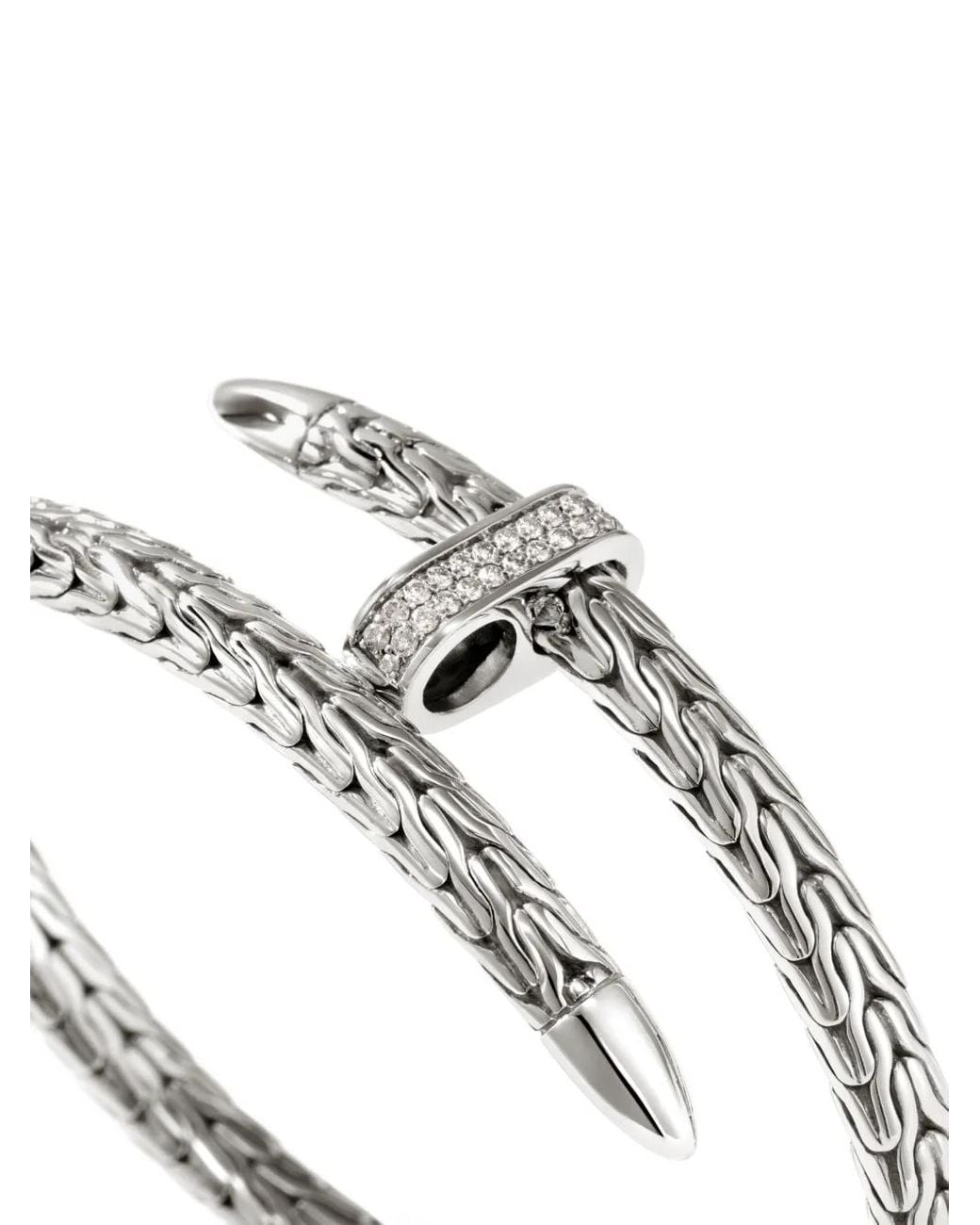 John Hardy White Sterling Spear Flex Diamond Cuff Bracelet