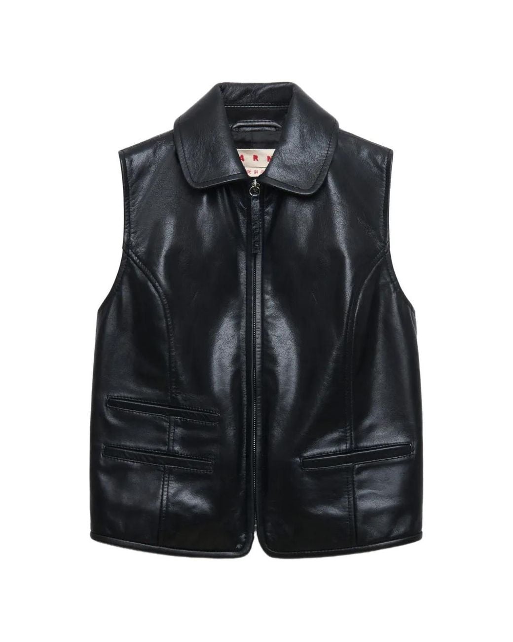 Marni Black Leather Zip-Through Vest