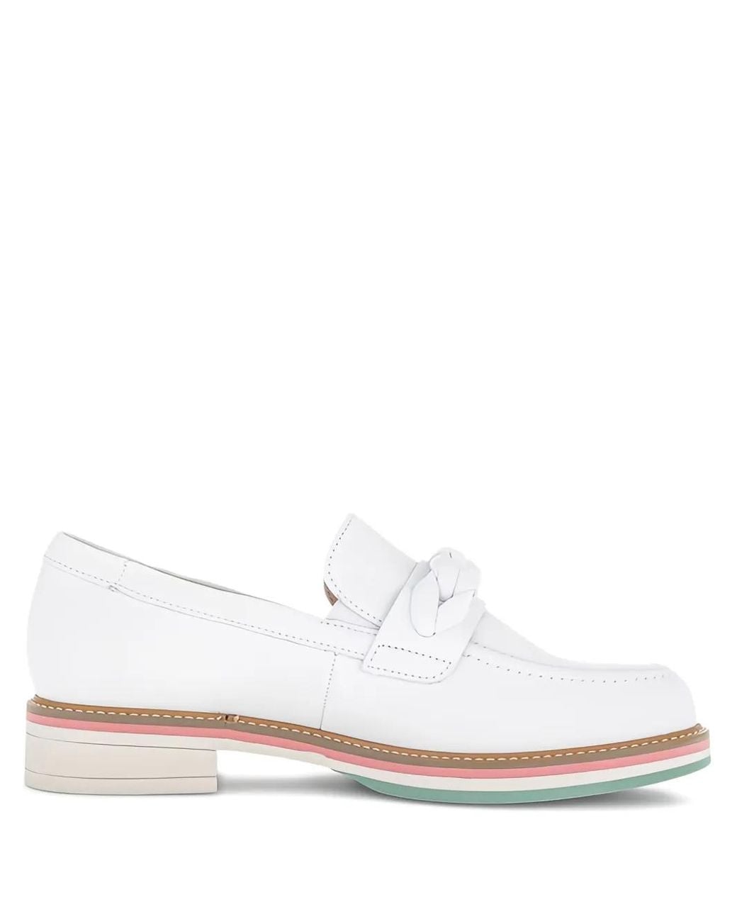 Gabor White Braided-Detail Leather Loafers