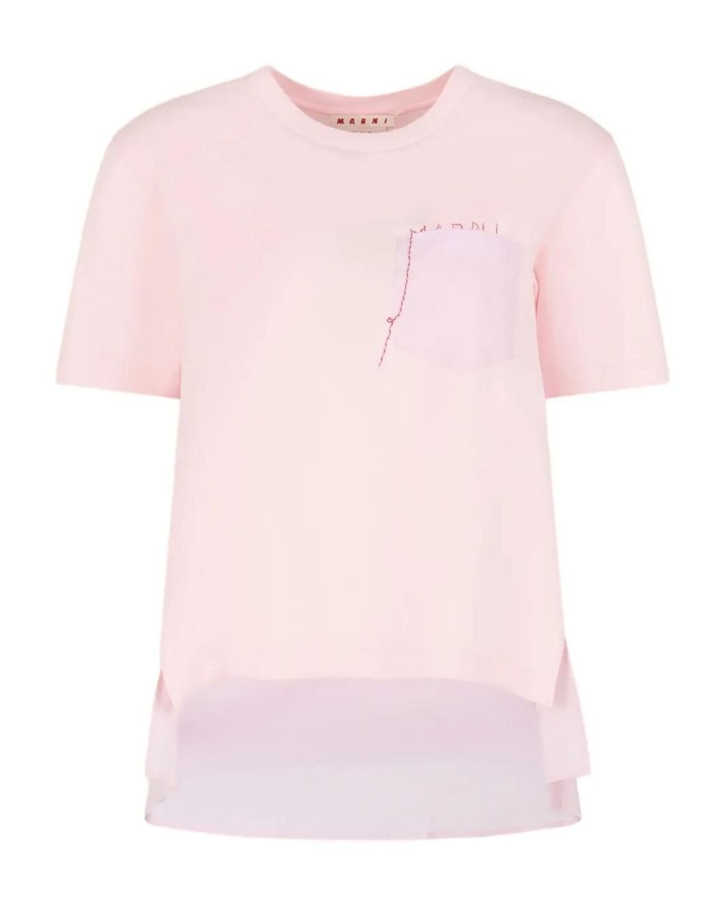 Marni Pink Cotton T-Shirt With Handstitched Logo