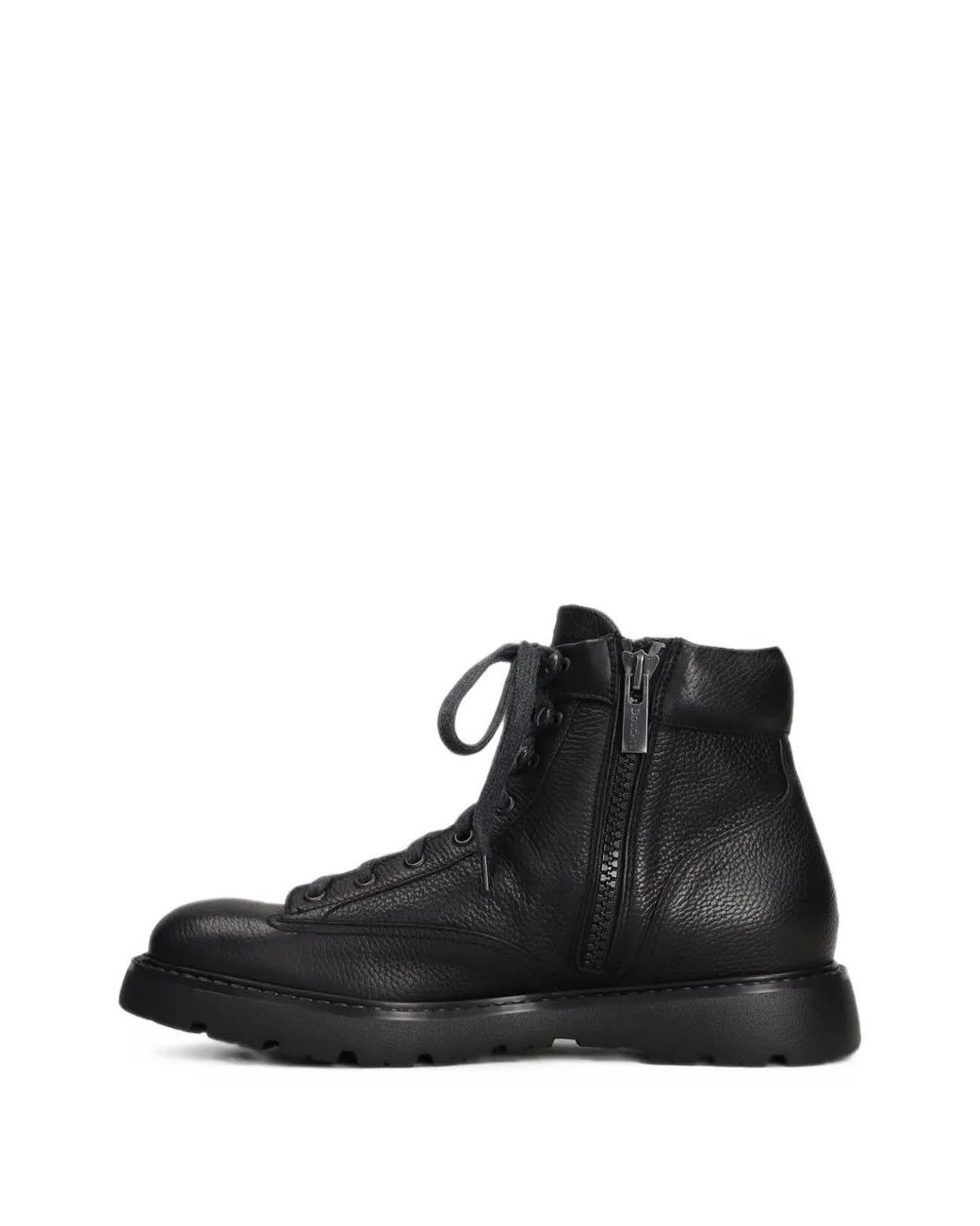 Doucal's Black Grained Leather Lace-Up Boots for men