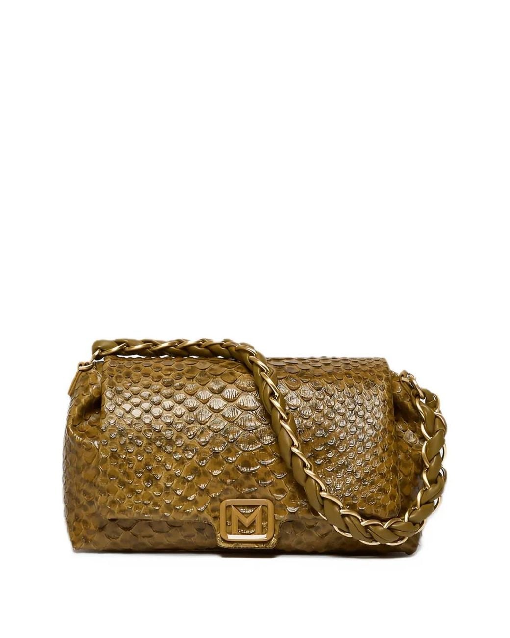 Marella Green Medium Le Muse Snake-Effect Braided-Strap Tote Bag
