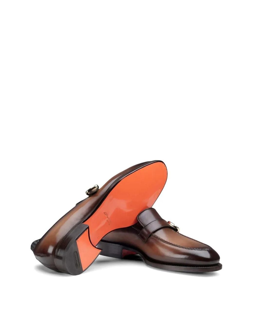 Santoni Brown Buckle-Fastening Leather Loafers for men