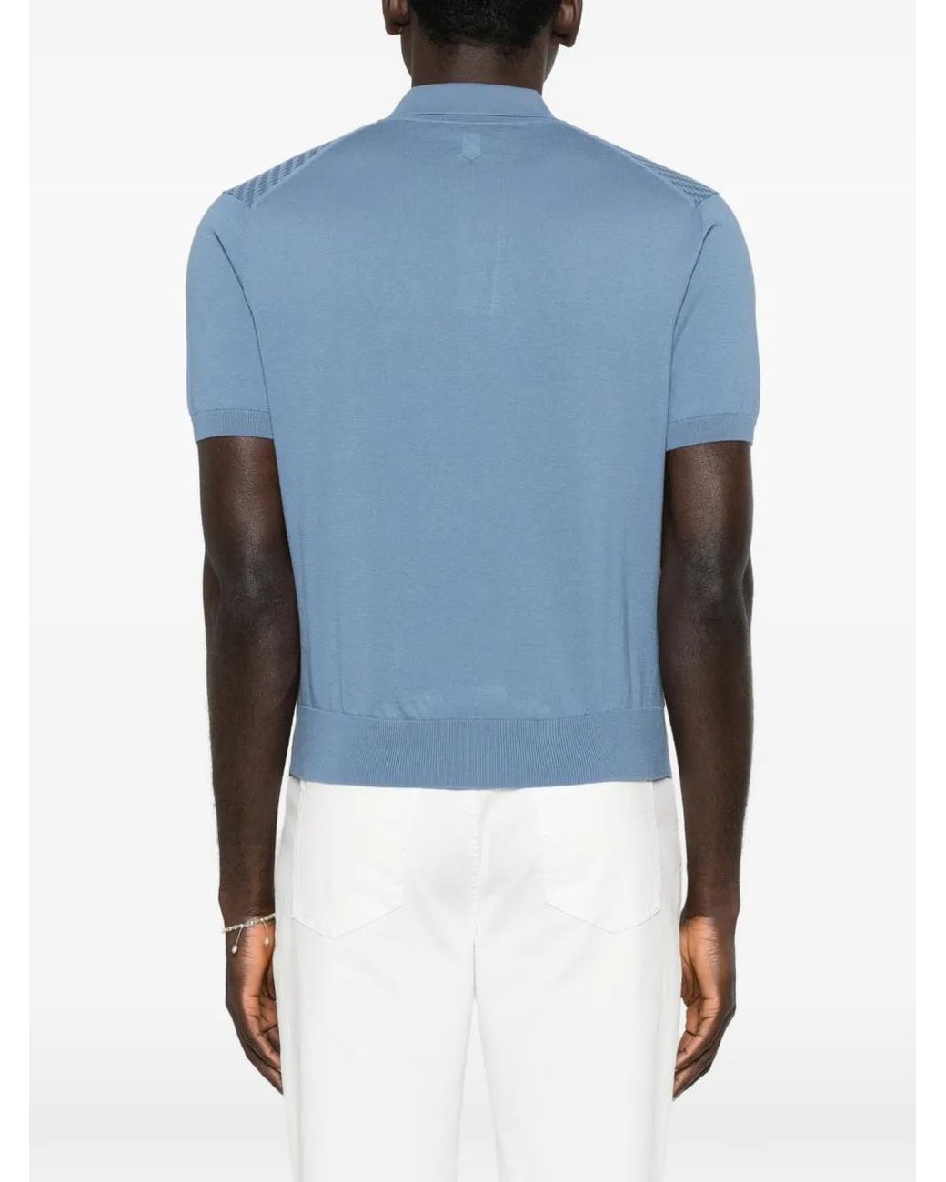 Canali Blue Textured Polo Shirt for men