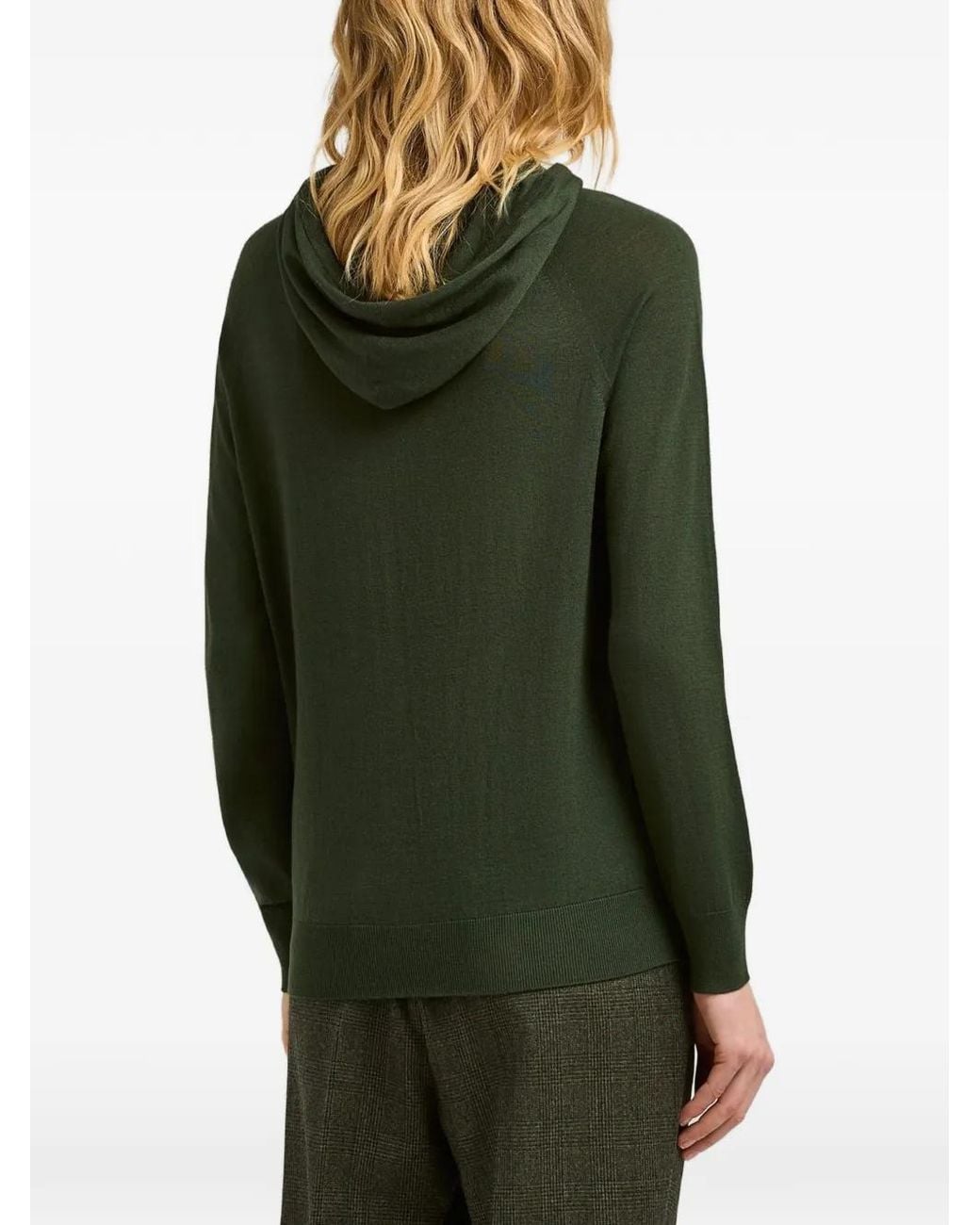 Kiton Green Wool Long-Sleeve Hoodie
